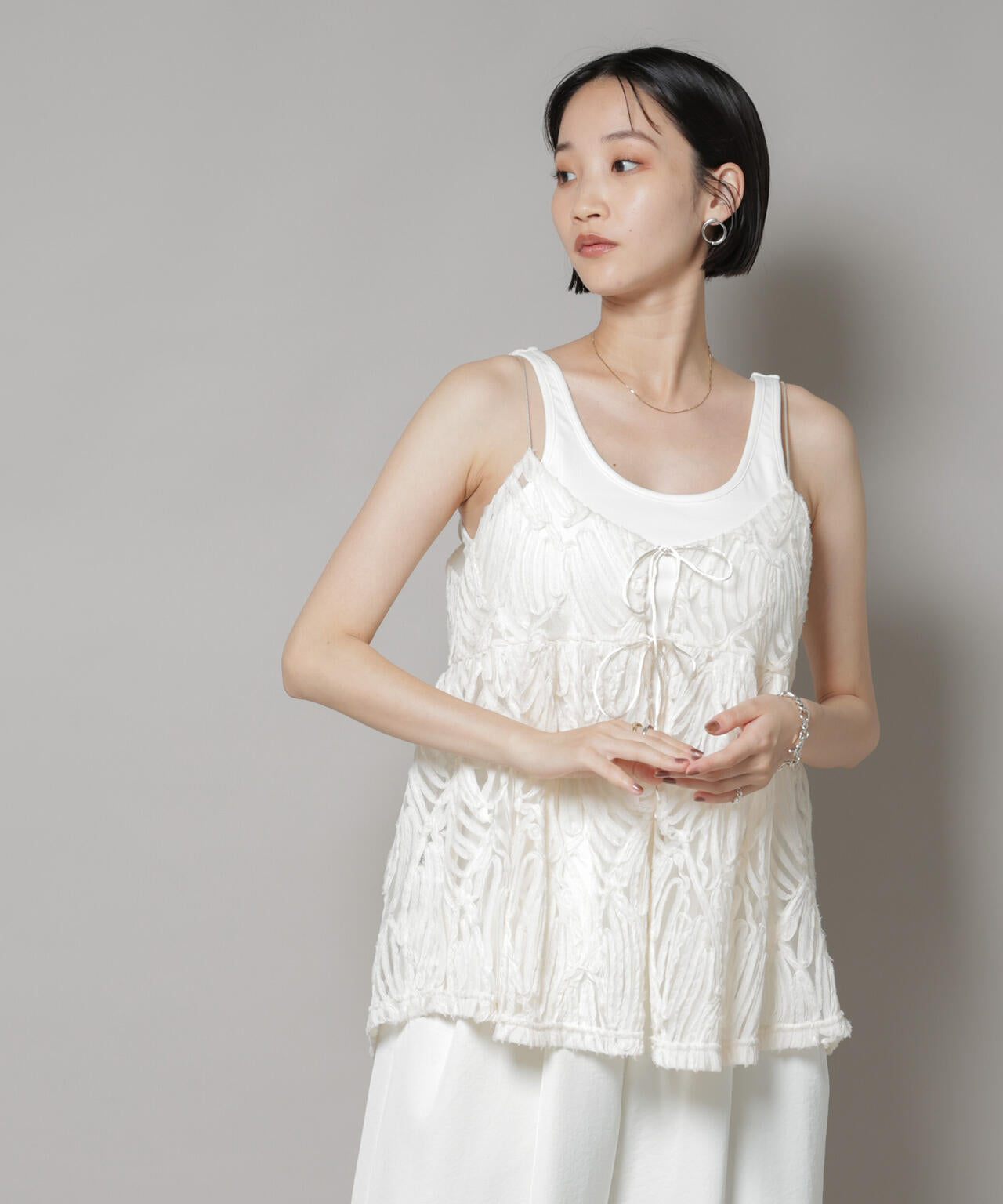 テープ刺繍チュール前後2wayキャミソールビスチェ(セットアップ可) 6735221308