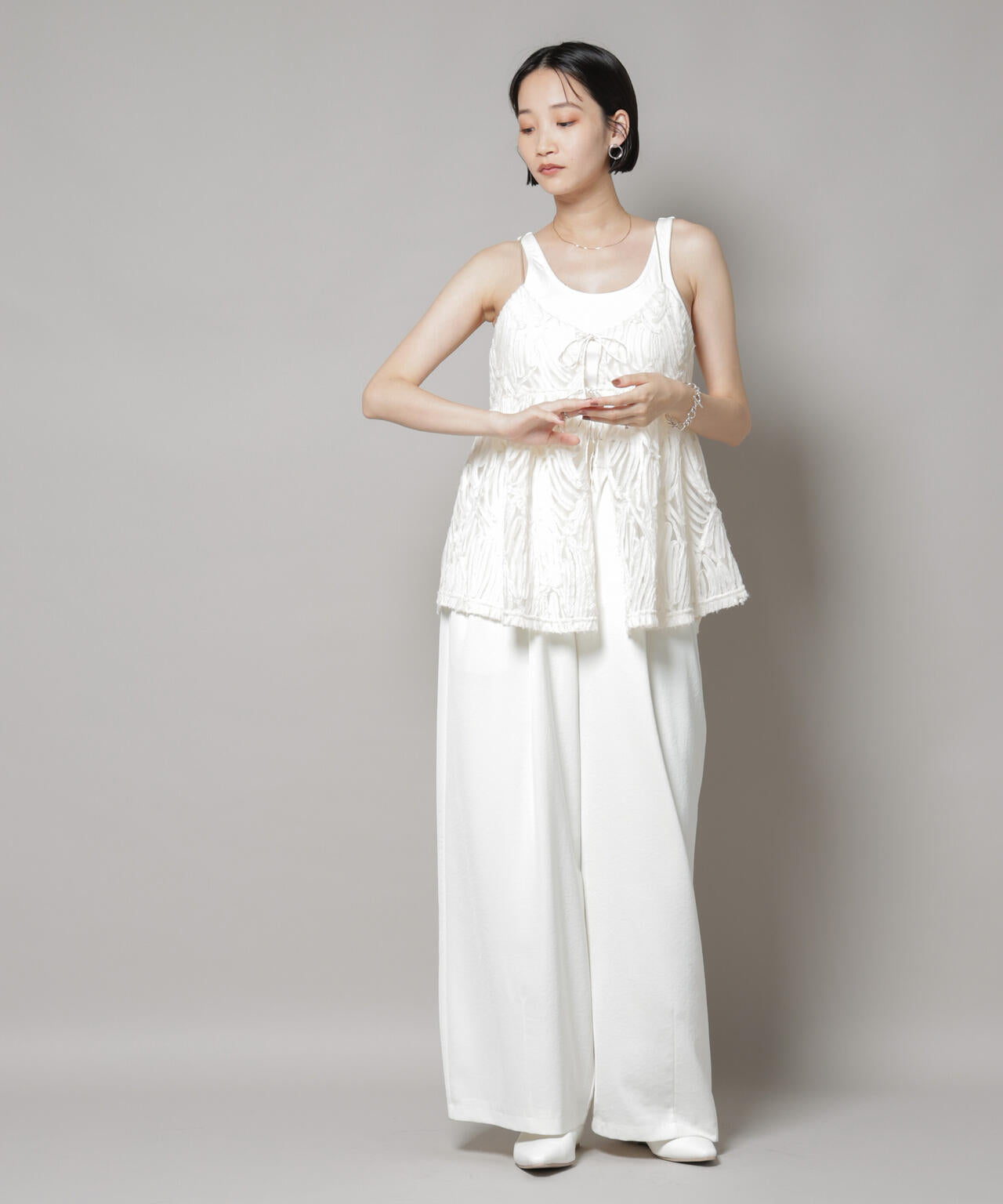 テープ刺繍チュール前後2wayキャミソールビスチェ(セットアップ可) 6735221308