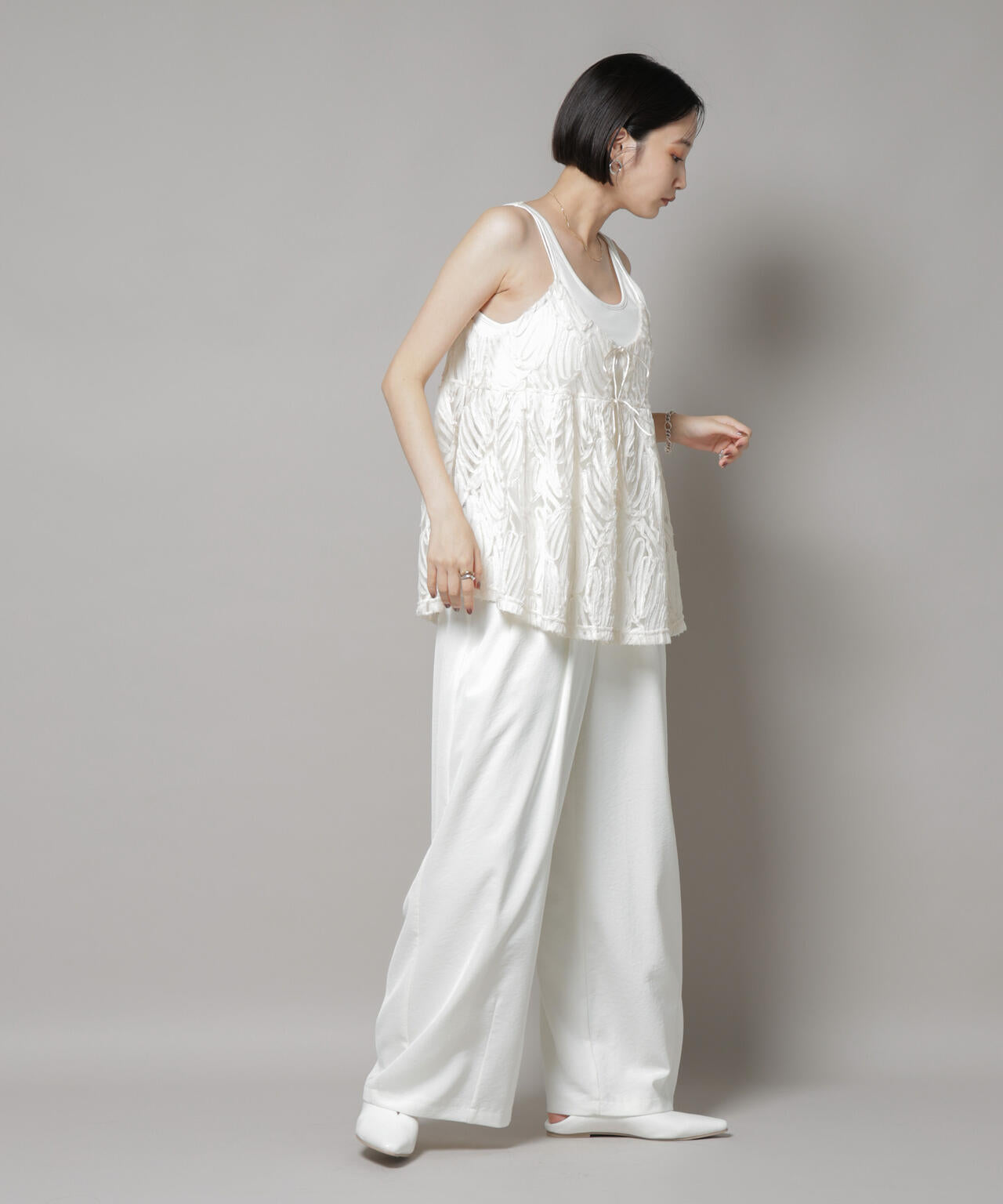 テープ刺繍チュール前後2wayキャミソールビスチェ(セットアップ可) 6735221308