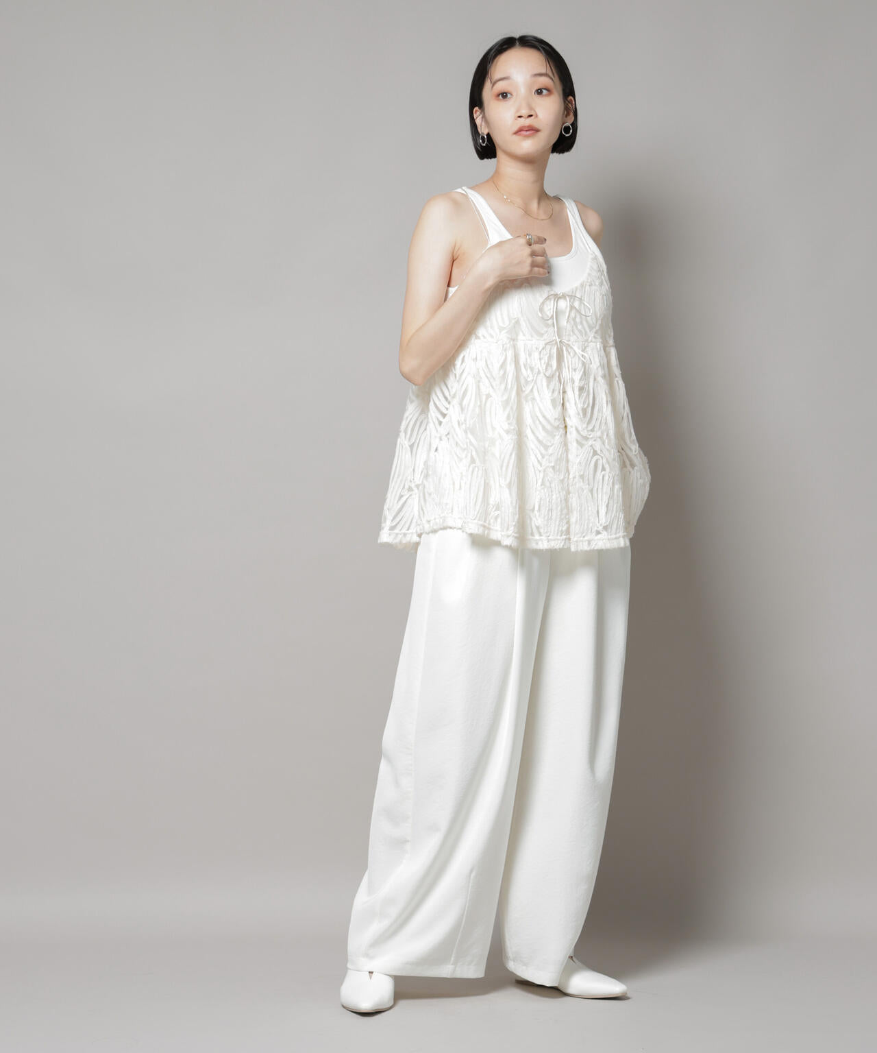 テープ刺繍チュール前後2wayキャミソールビスチェ(セットアップ可) 6735221308