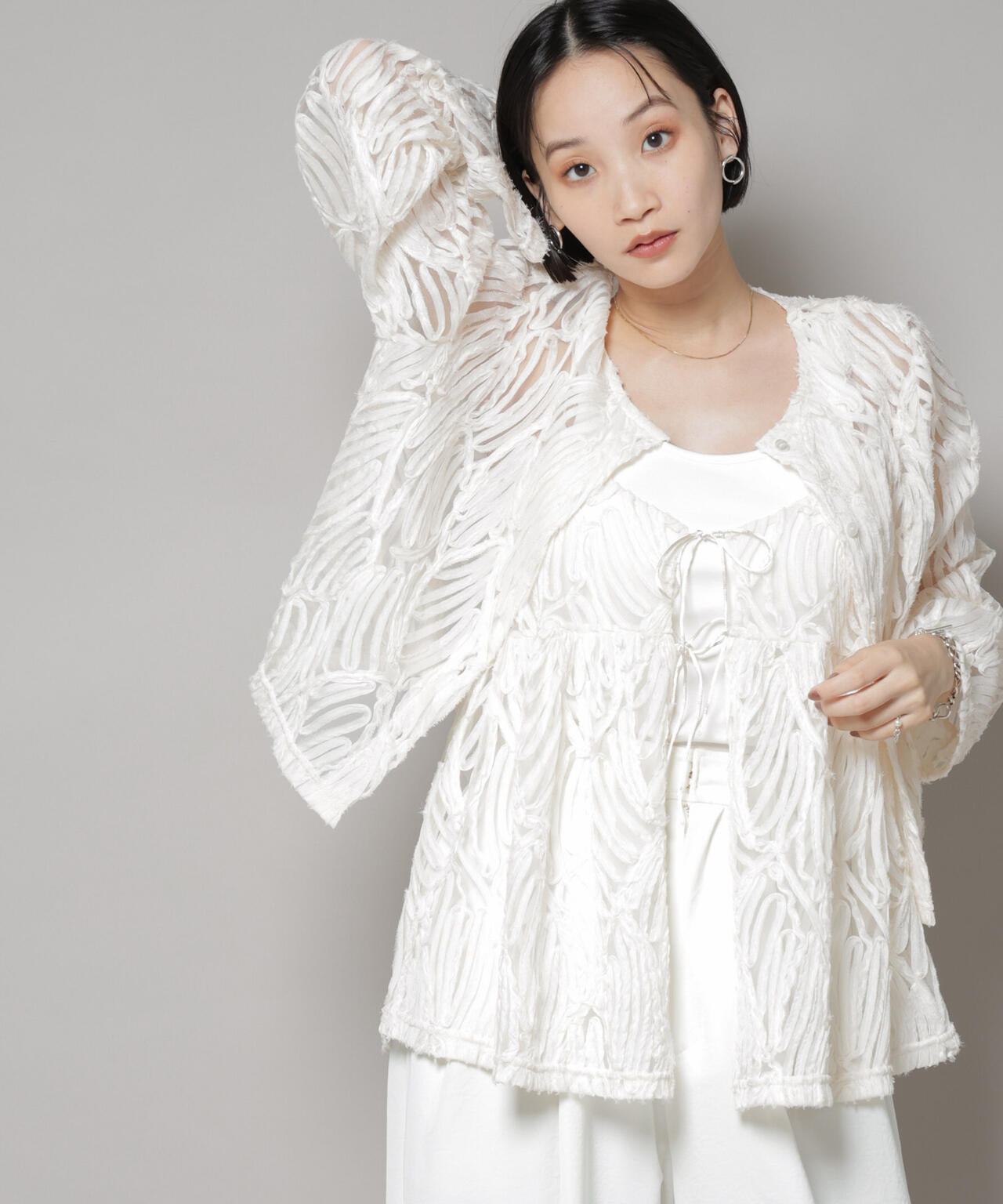 テープ刺繍チュール前後2wayキャミソールビスチェ(セットアップ可) 6735221308