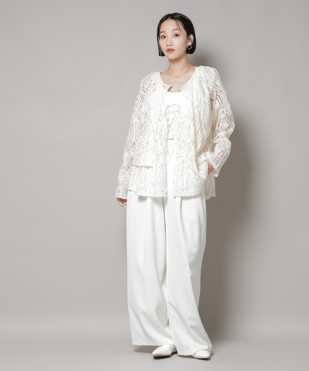 テープ刺繍チュール前後2wayキャミソールビスチェ(セットアップ可) 6735221308