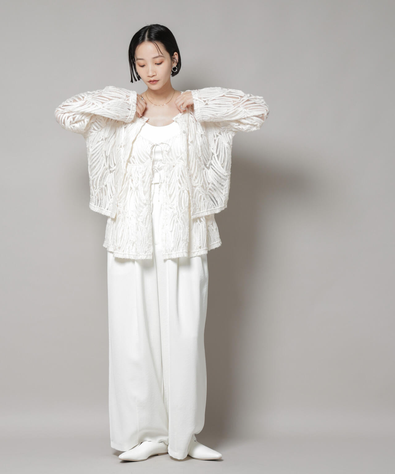 テープ刺繍チュール前後2wayキャミソールビスチェ(セットアップ可) 6735221308