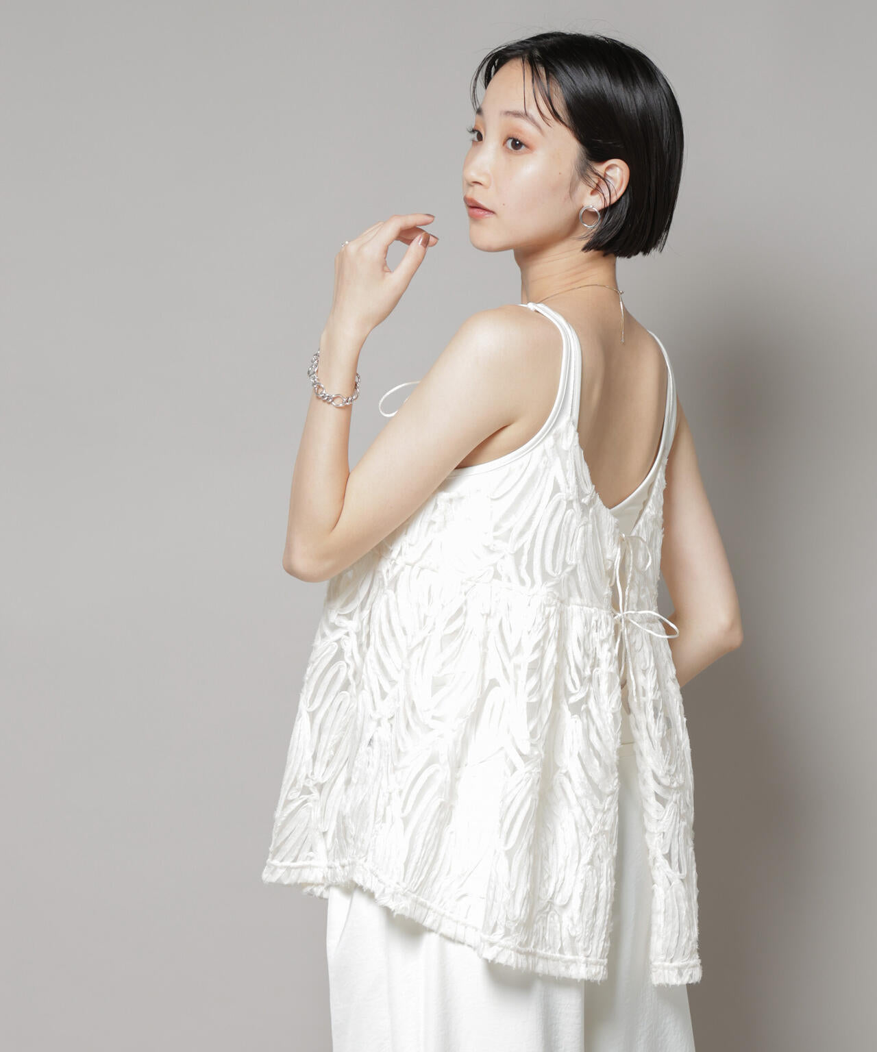 テープ刺繍チュール前後2wayキャミソールビスチェ(セットアップ可) 6735221308