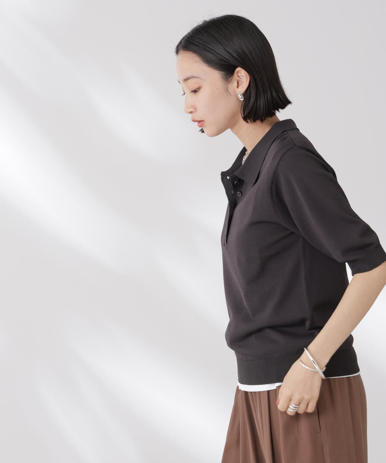 多機能強撚ポロニットトップス 6735222307