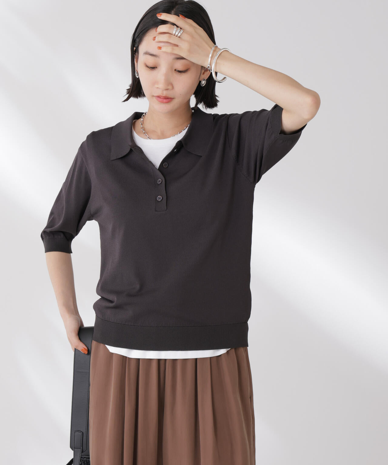 多機能強撚ポロニットトップス 6735222307