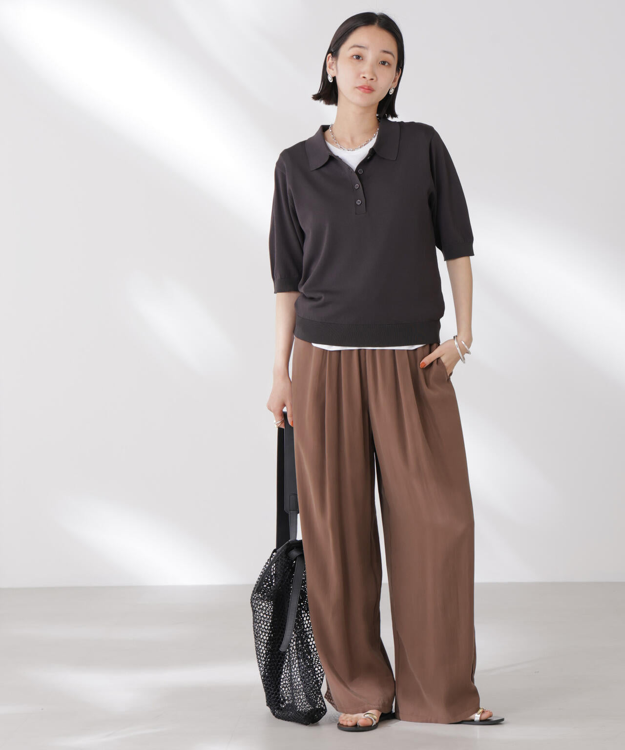 多機能強撚ポロニットトップス 6735222307