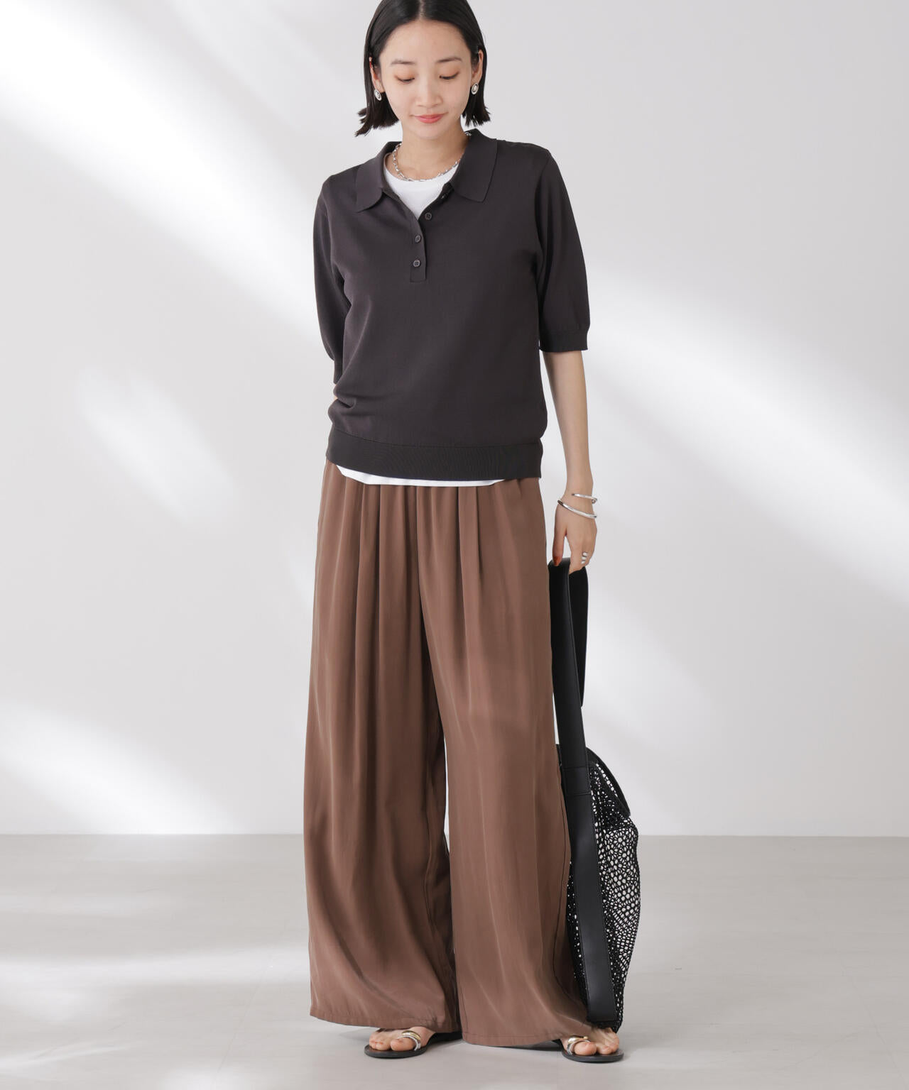 多機能強撚ポロニットトップス 6735222307