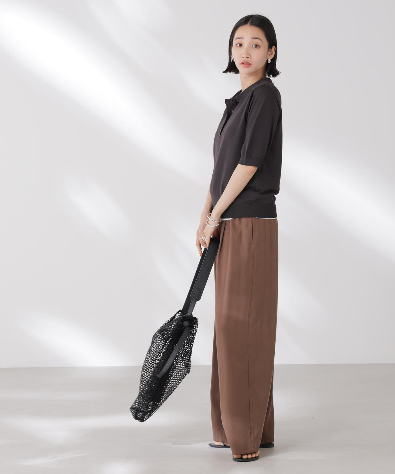 多機能強撚ポロニットトップス 6735222307