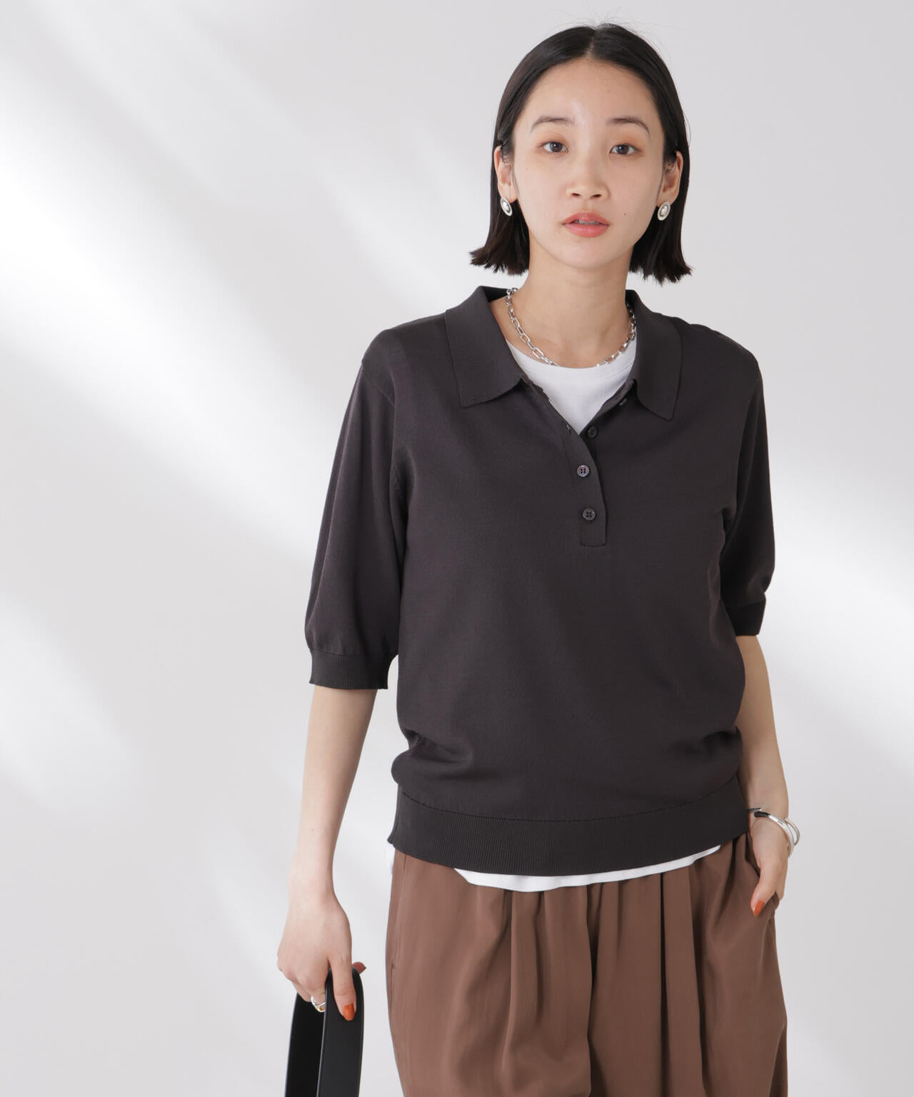 多機能強撚ポロニットトップス 6735222307