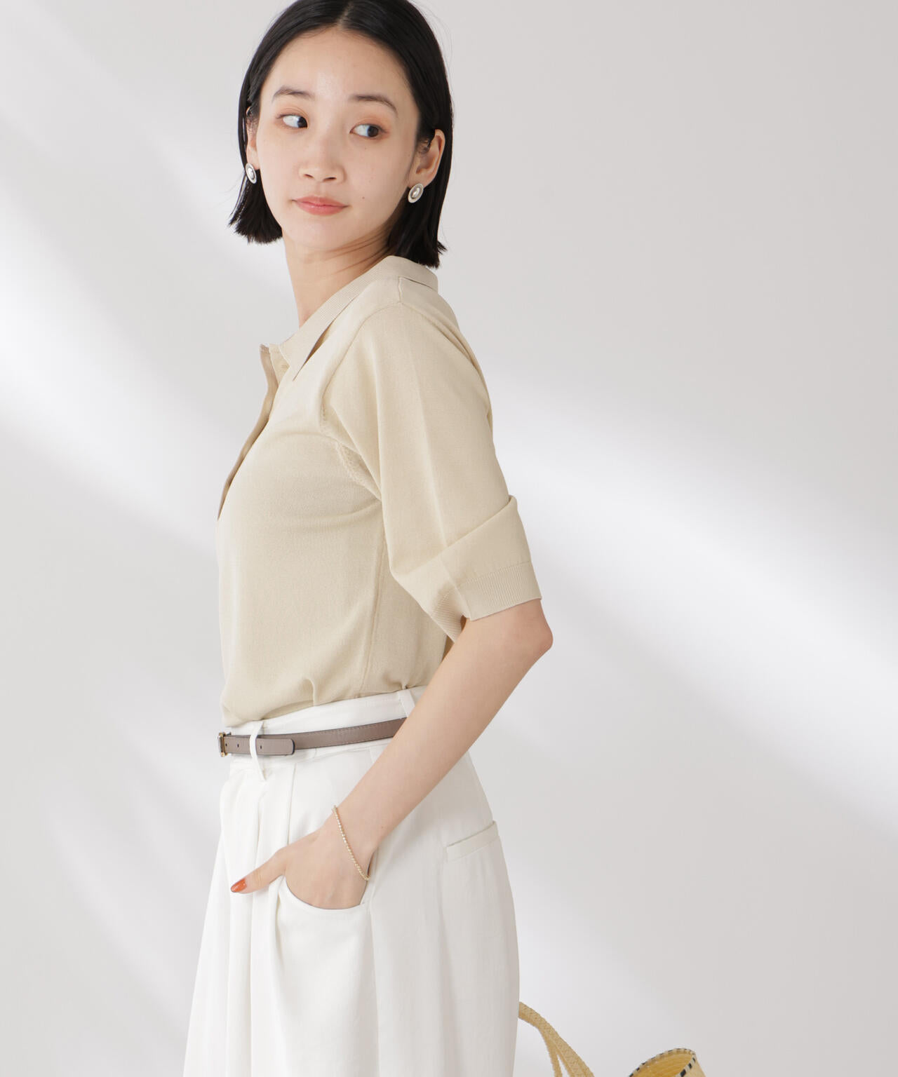 多機能強撚ポロニットトップス 6735222307