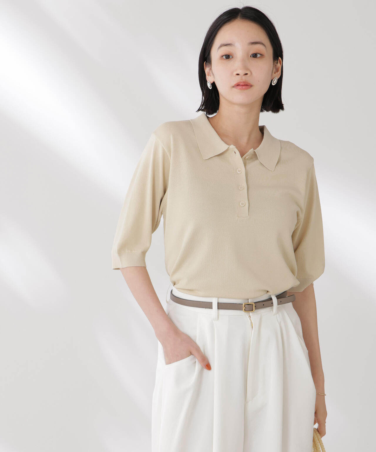 多機能強撚ポロニットトップス 6735222307