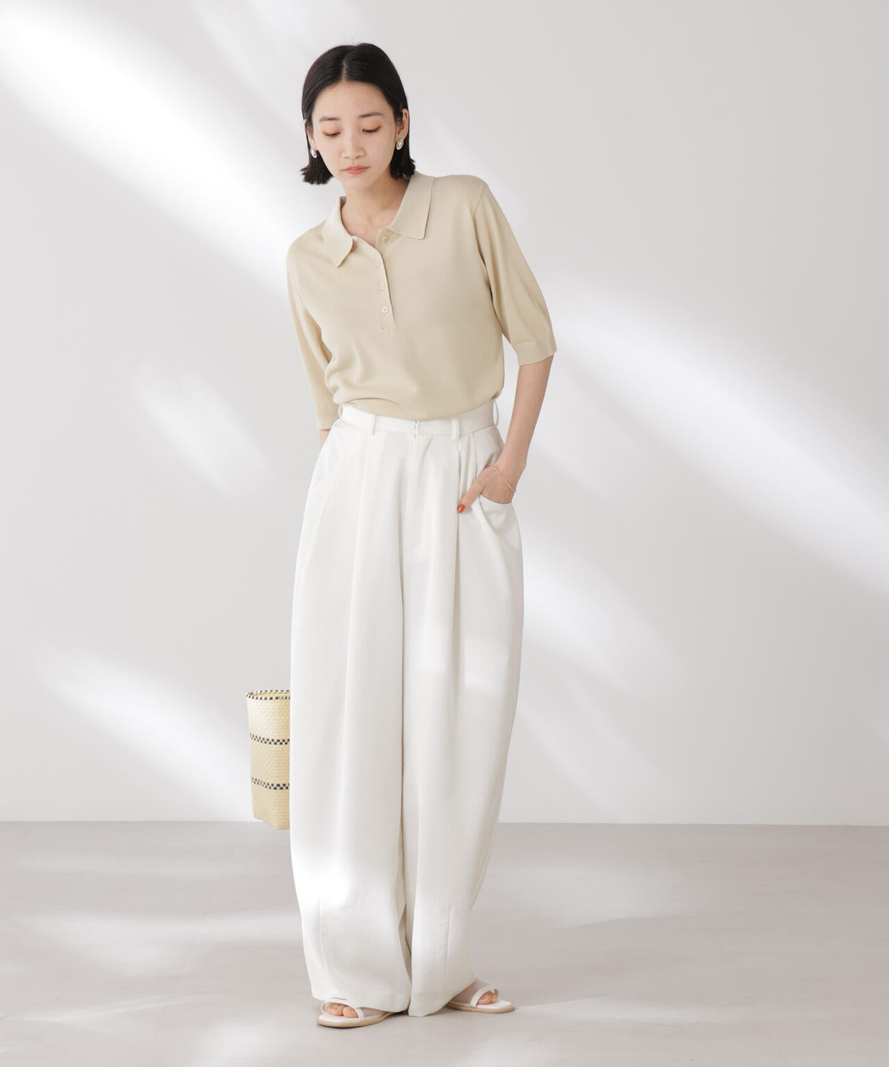 多機能強撚ポロニットトップス 6735222307