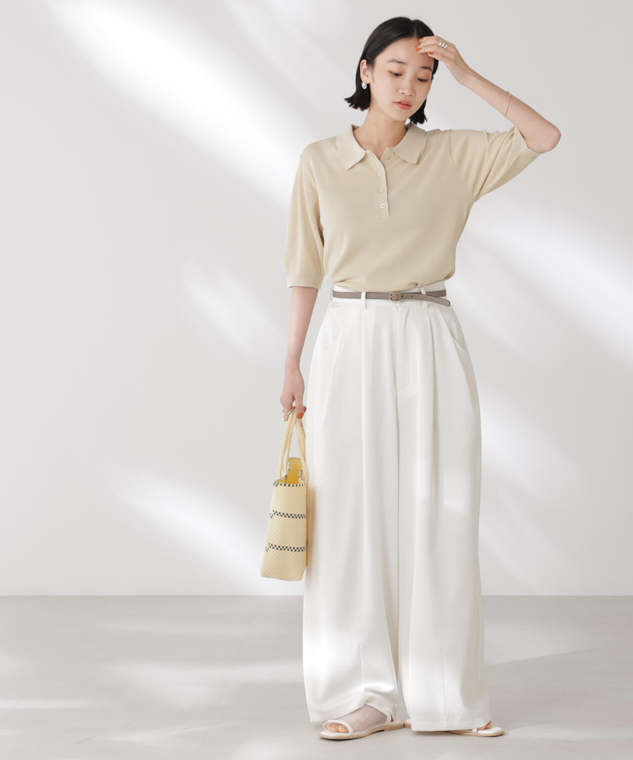 多機能強撚ポロニットトップス 6735222307