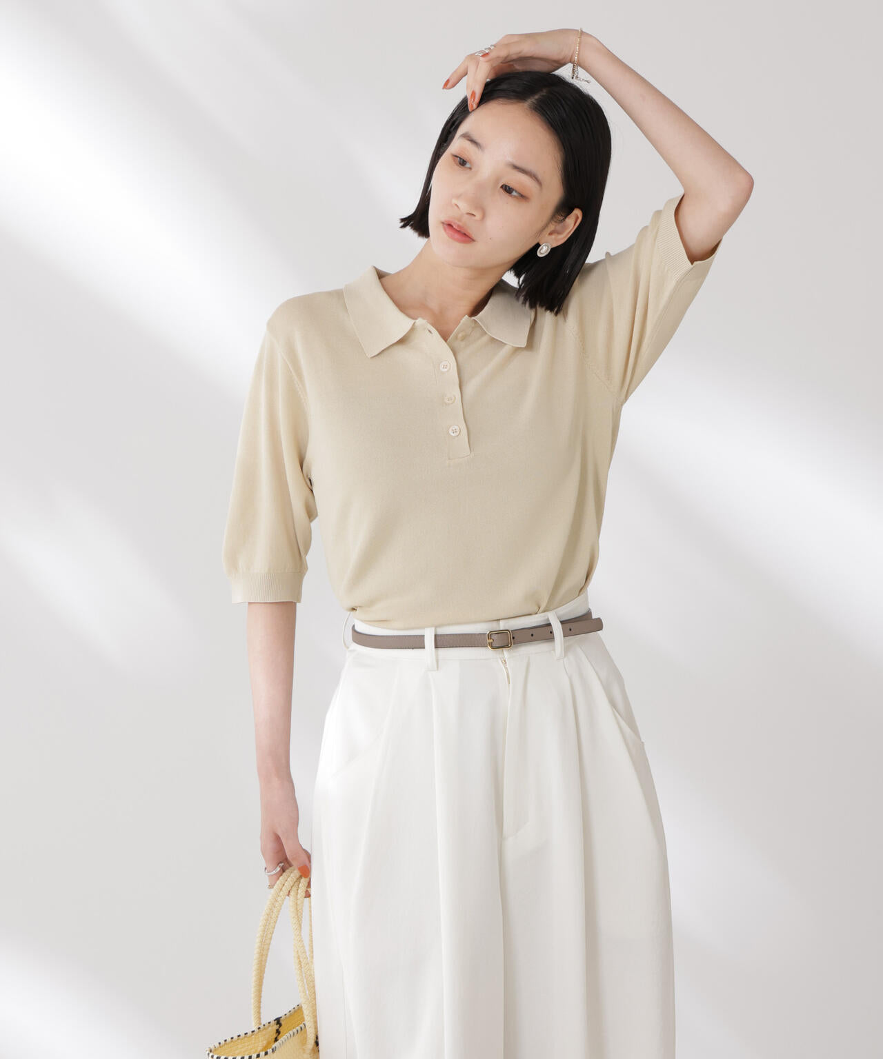 多機能強撚ポロニットトップス 6735222307