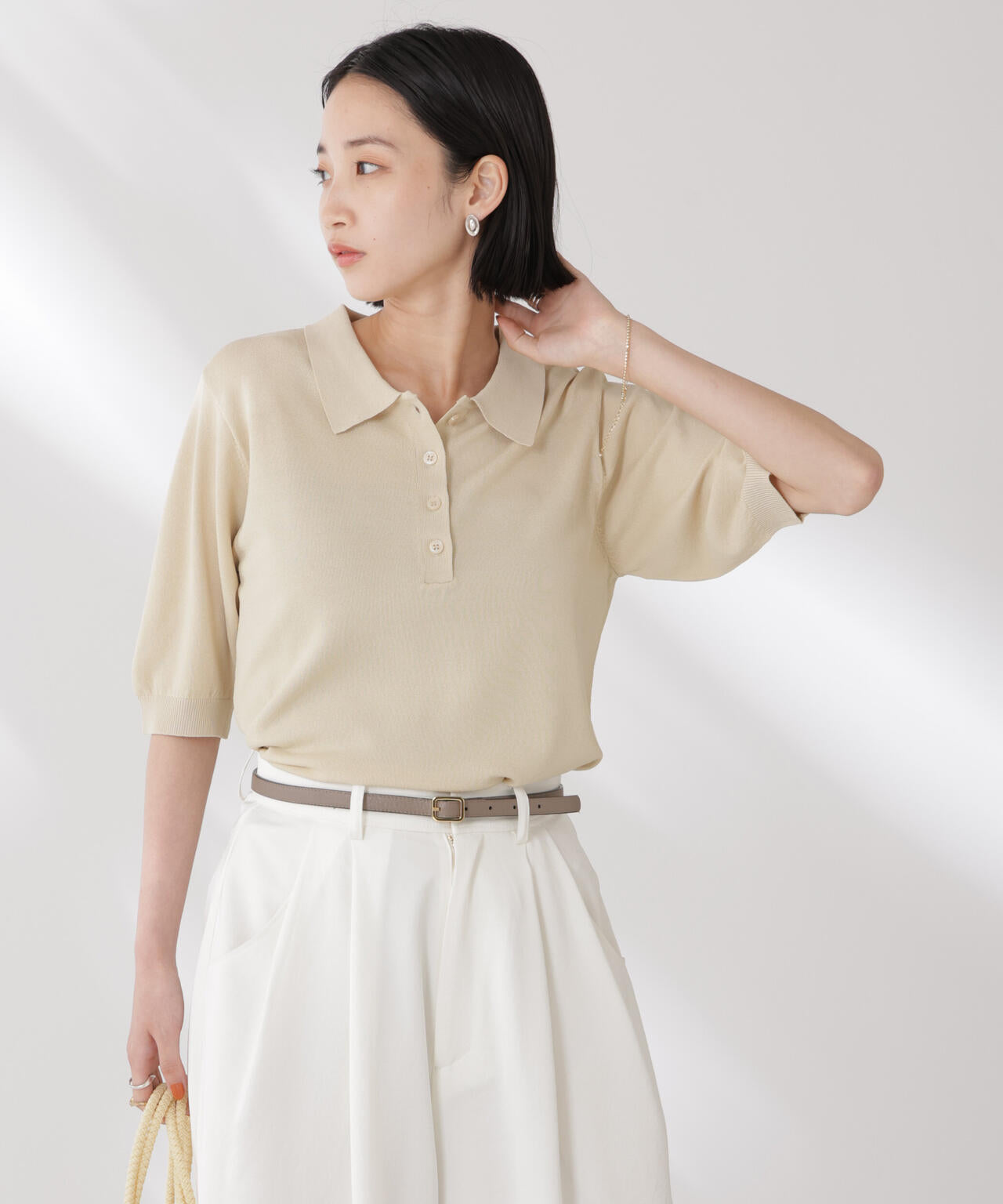 多機能強撚ポロニットトップス 6735222307