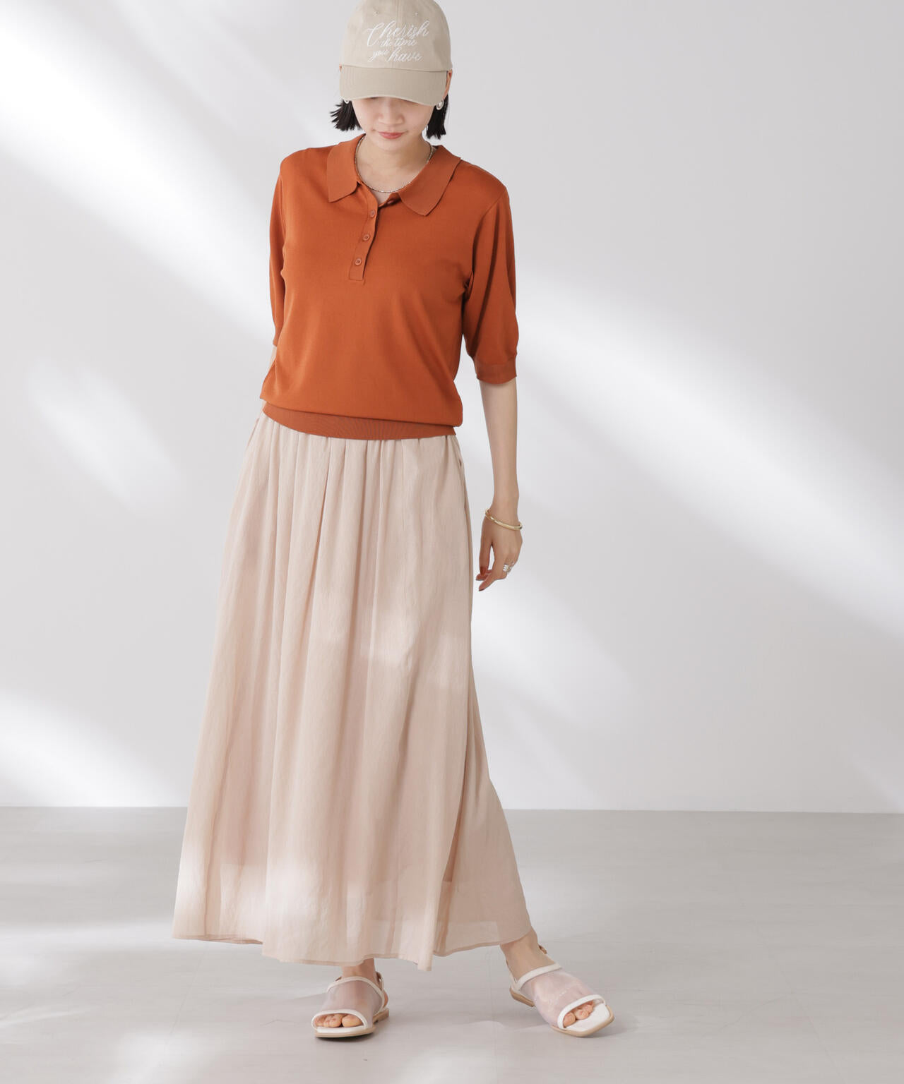 多機能強撚ポロニットトップス 6735222307