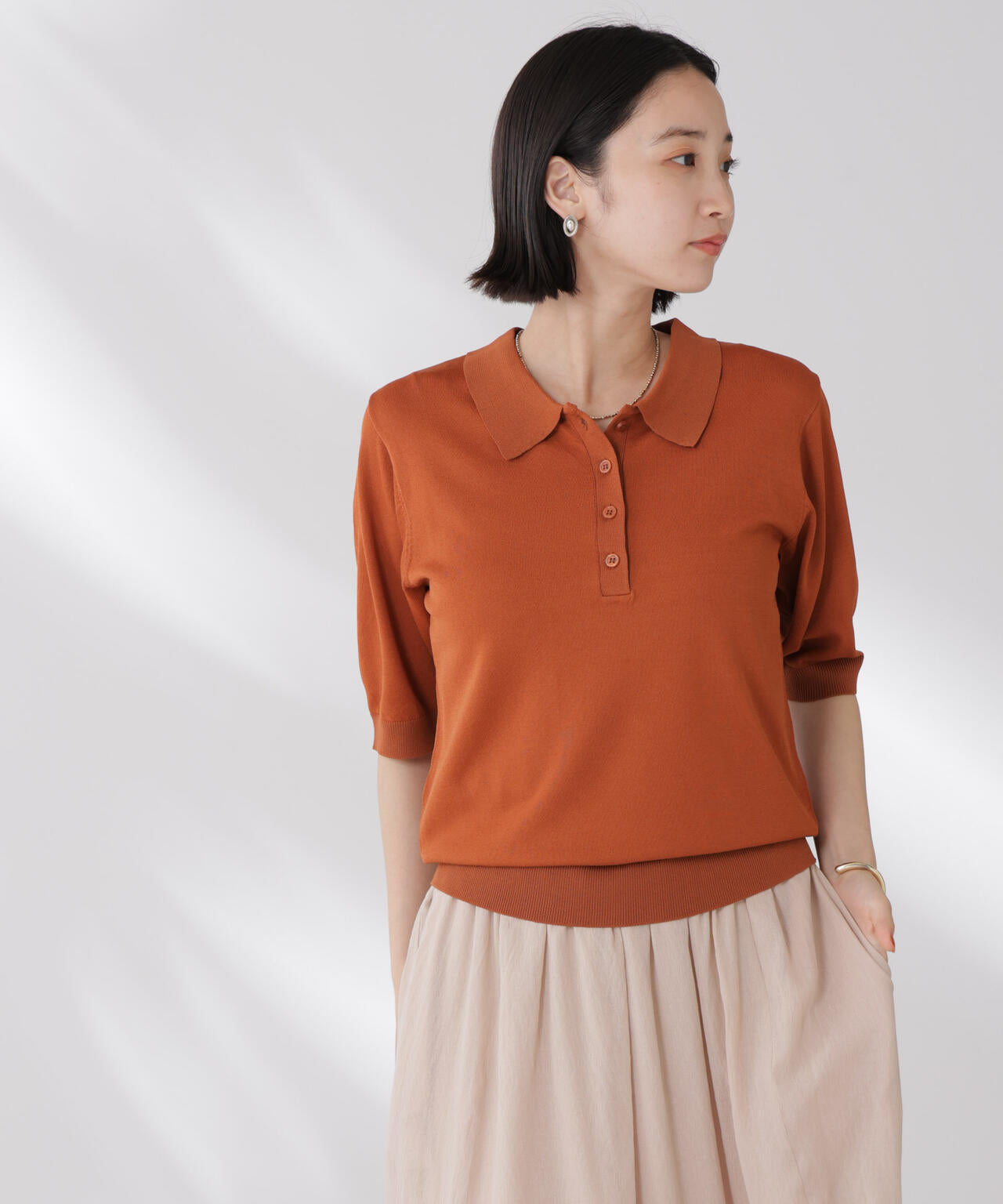 多機能強撚ポロニットトップス 6735222307