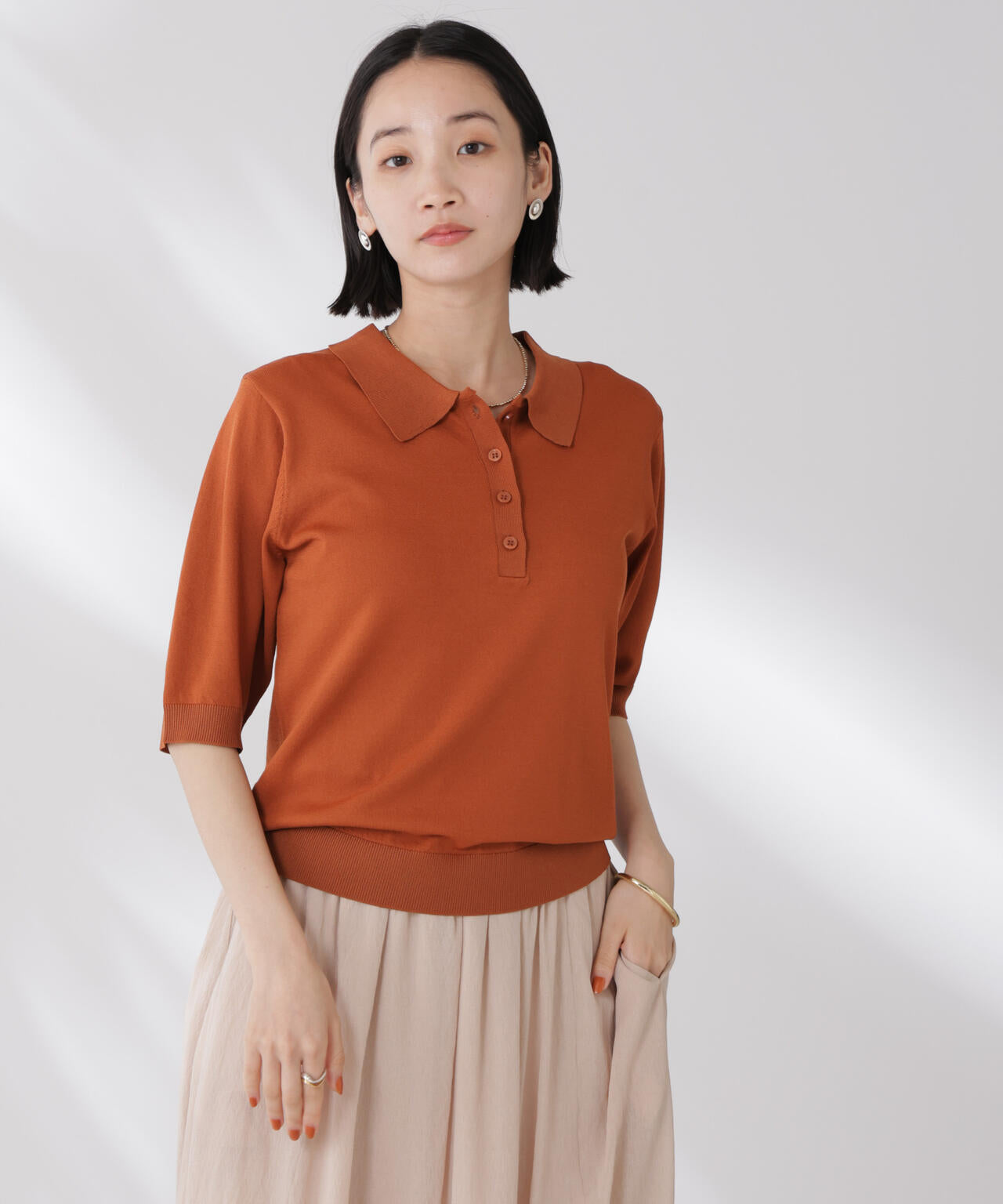 多機能強撚ポロニットトップス 6735222307