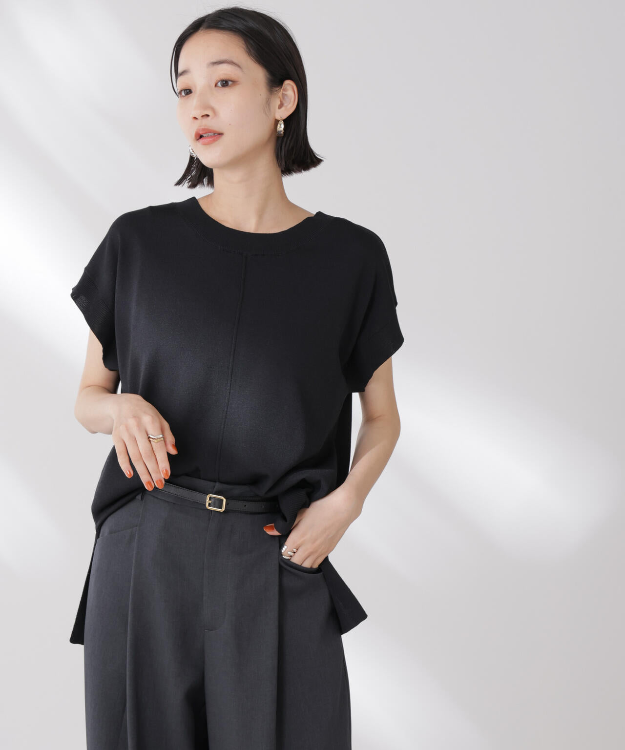 多機能強撚前後2wayフレンチスリーブニット 6735222308