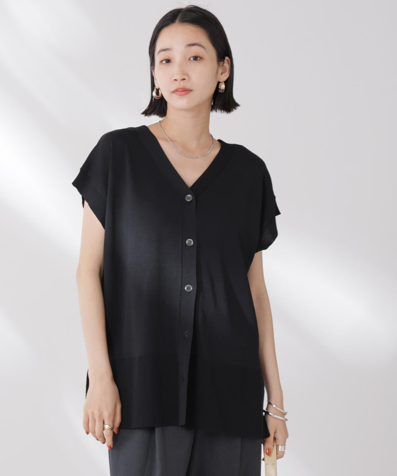 多機能強撚前後2wayフレンチスリーブニット 6735222308