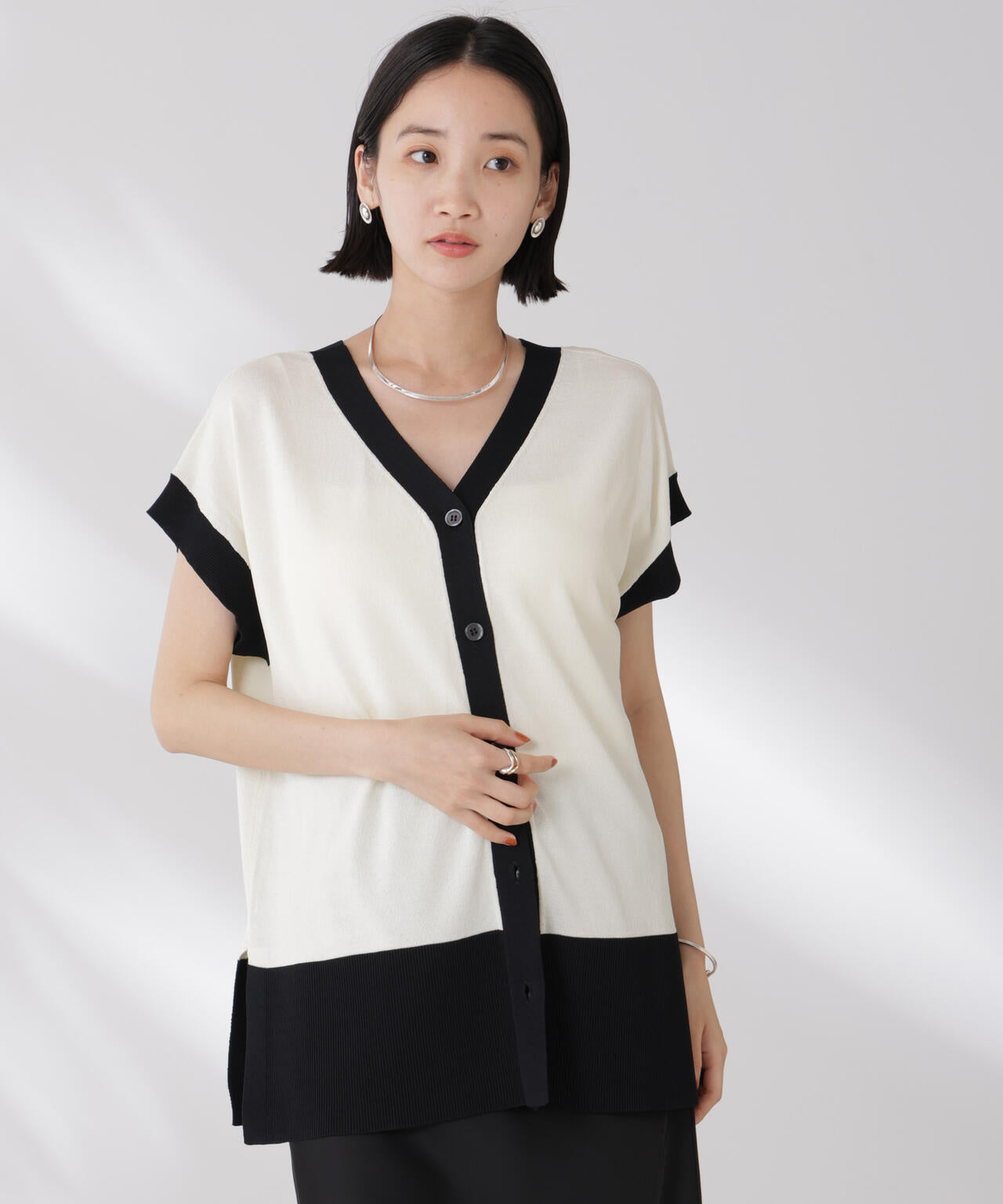 多機能強撚前後2wayフレンチスリーブニット 6735222308