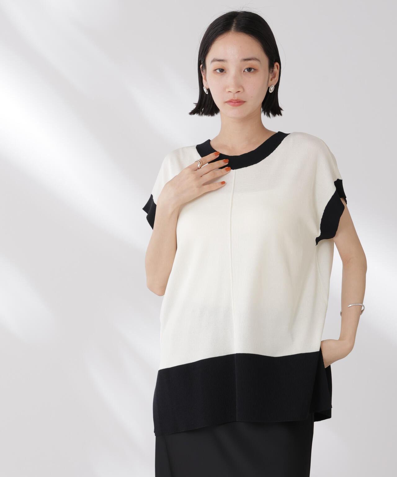 多機能強撚前後2wayフレンチスリーブニット 6735222308