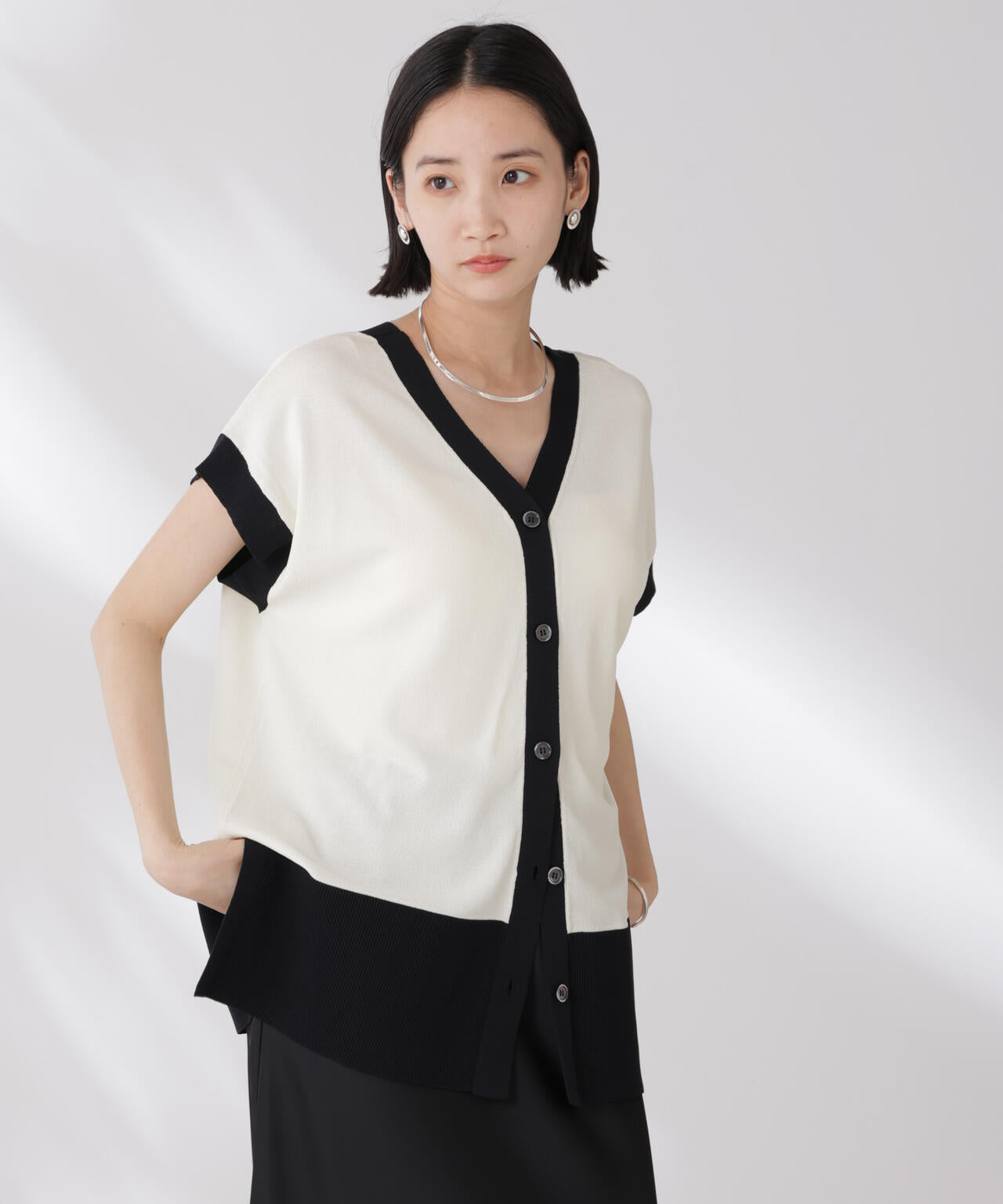 多機能強撚前後2wayフレンチスリーブニット 6735222308