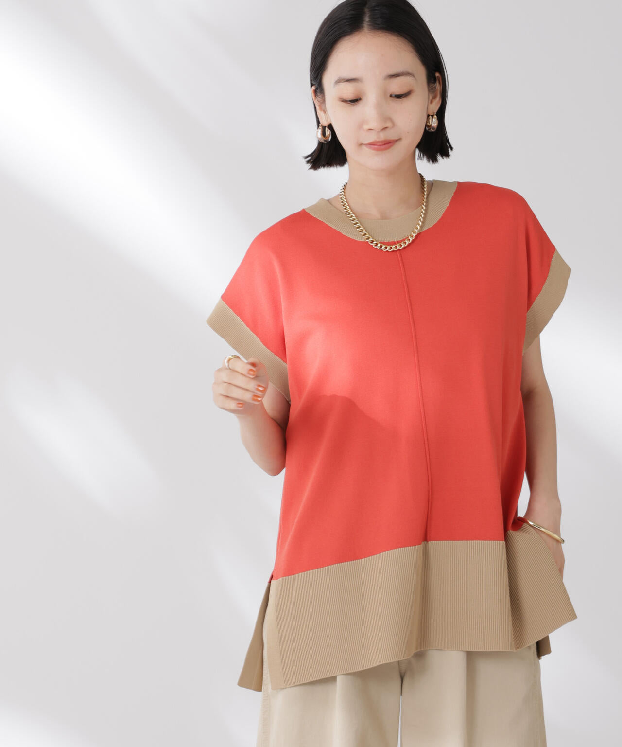 多機能強撚前後2wayフレンチスリーブニット 6735222308