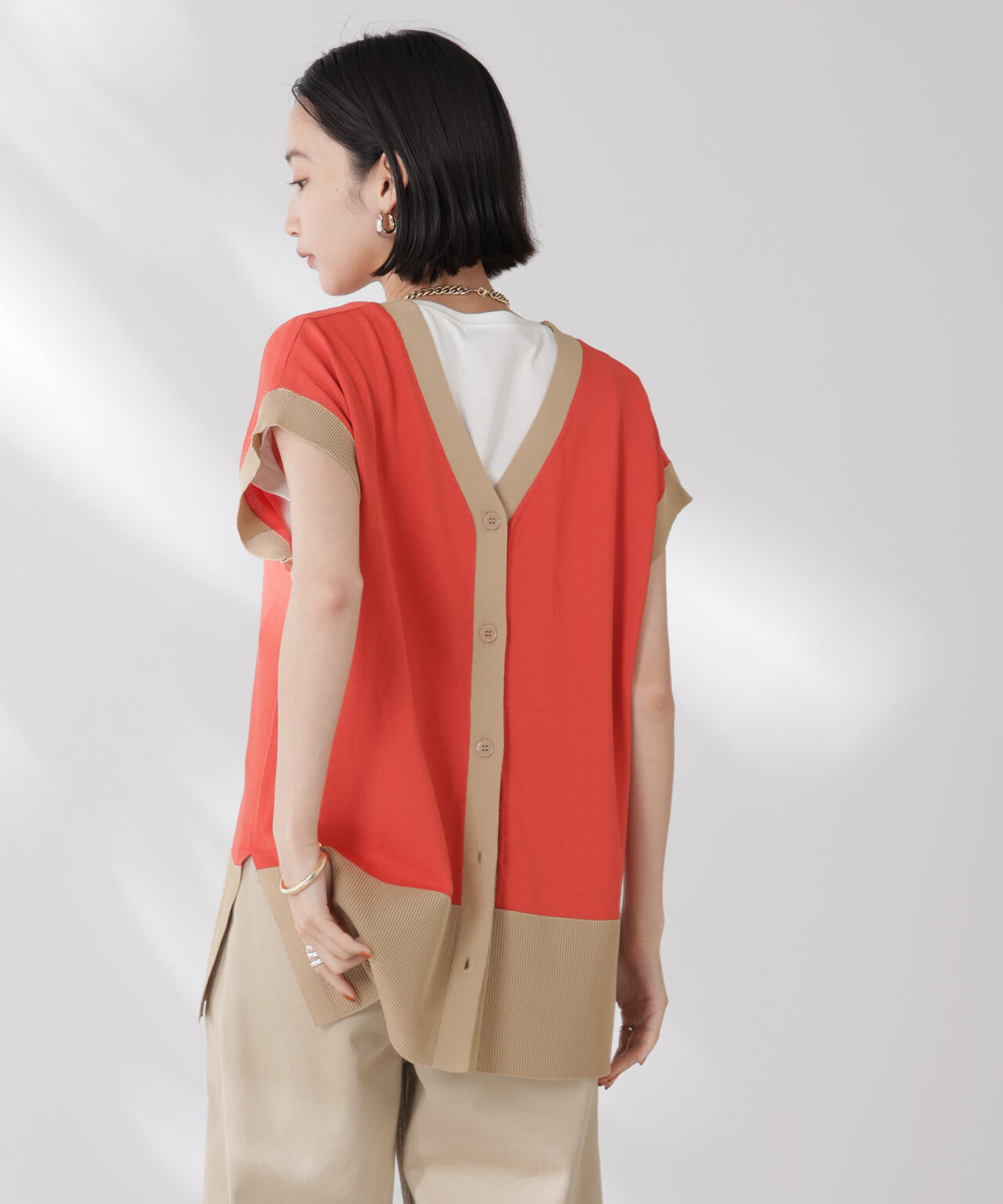 多機能強撚前後2wayフレンチスリーブニット 6735222308