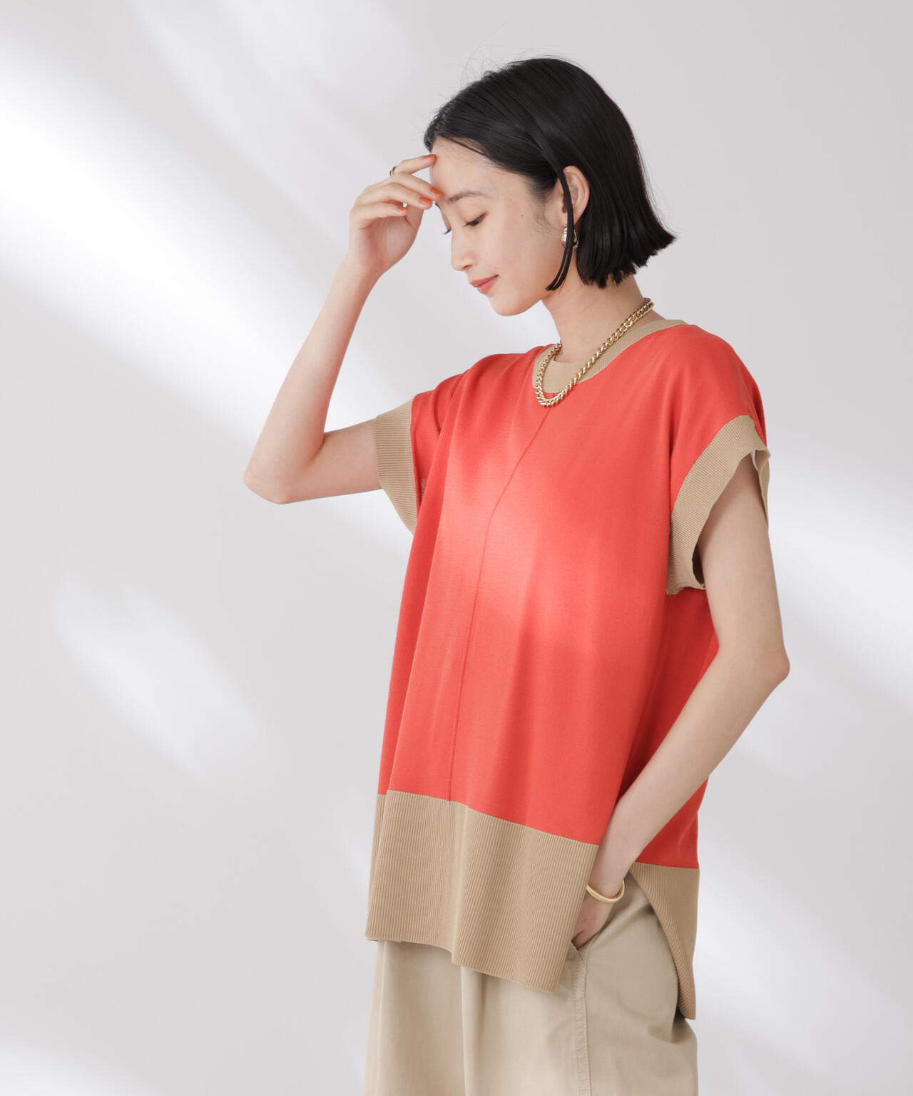 多機能強撚前後2wayフレンチスリーブニット 6735222308