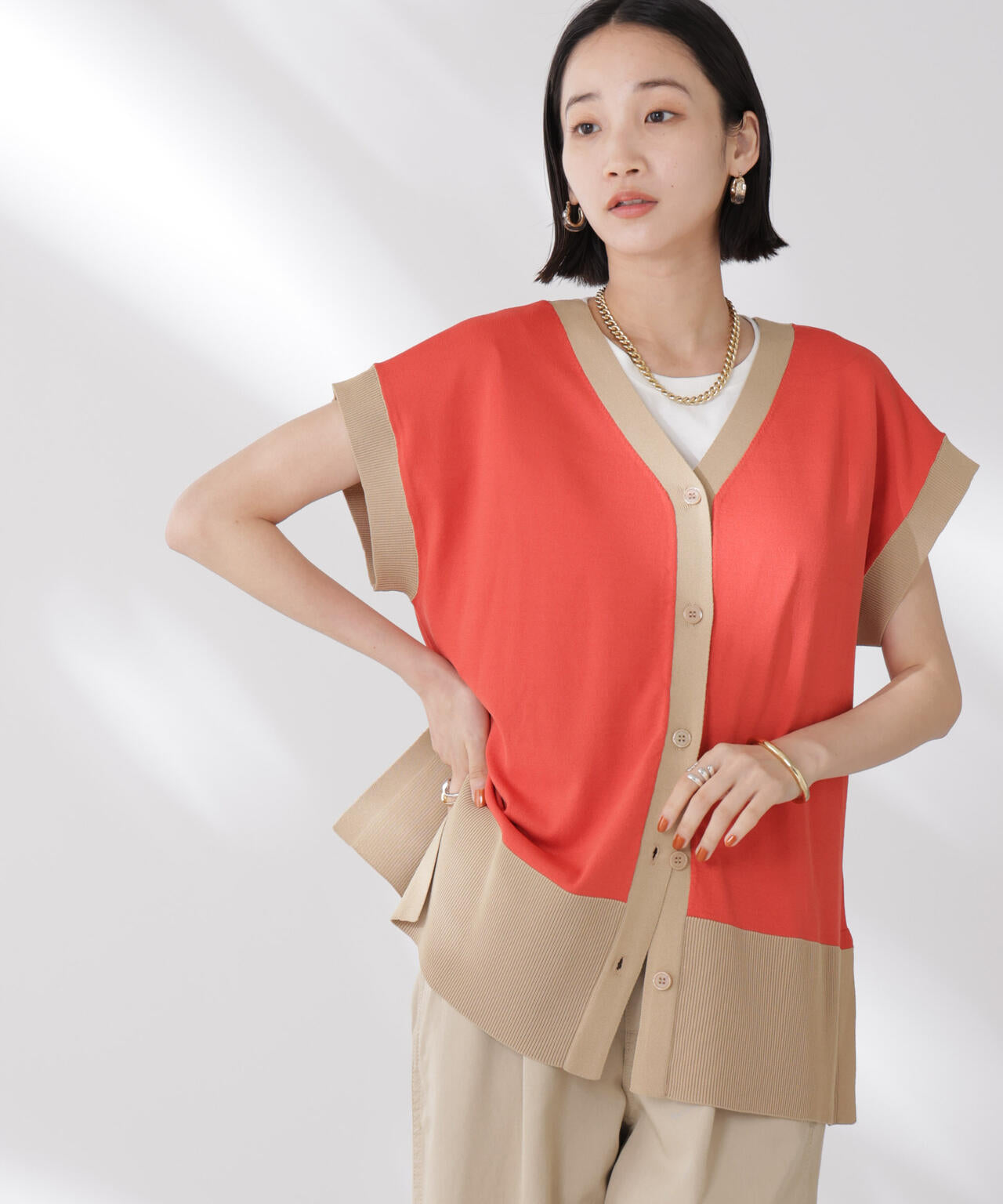 多機能強撚前後2wayフレンチスリーブニット 6735222308