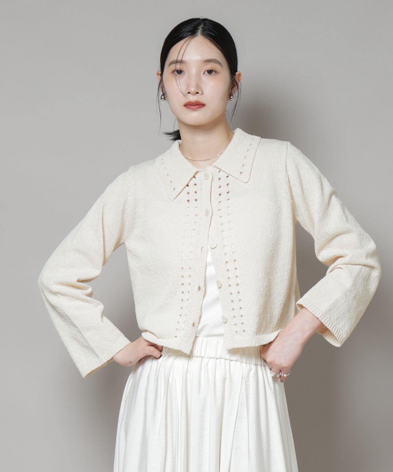 衿付アイレットクロップドニットカーディガン 6735222331