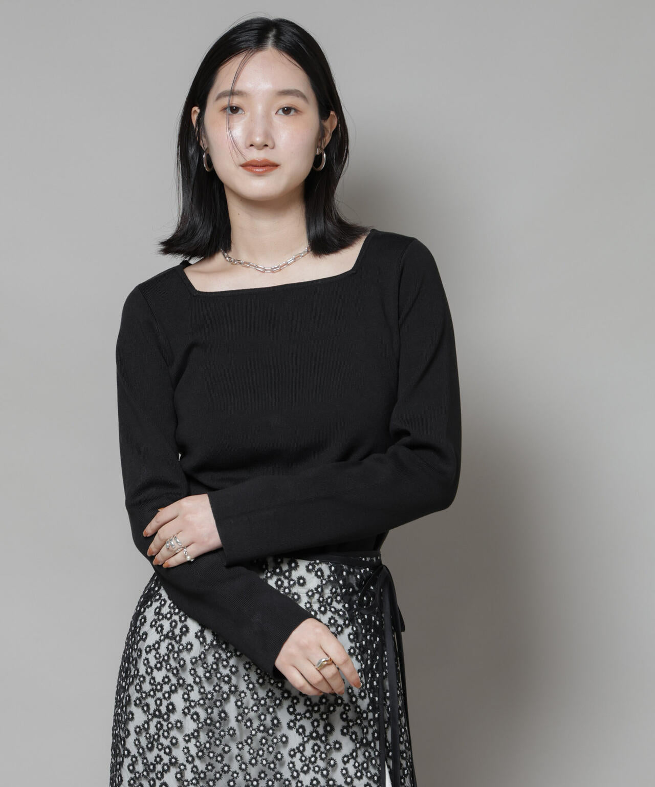 スクエア & ボートネック 前後 2way ニット プルオーバー