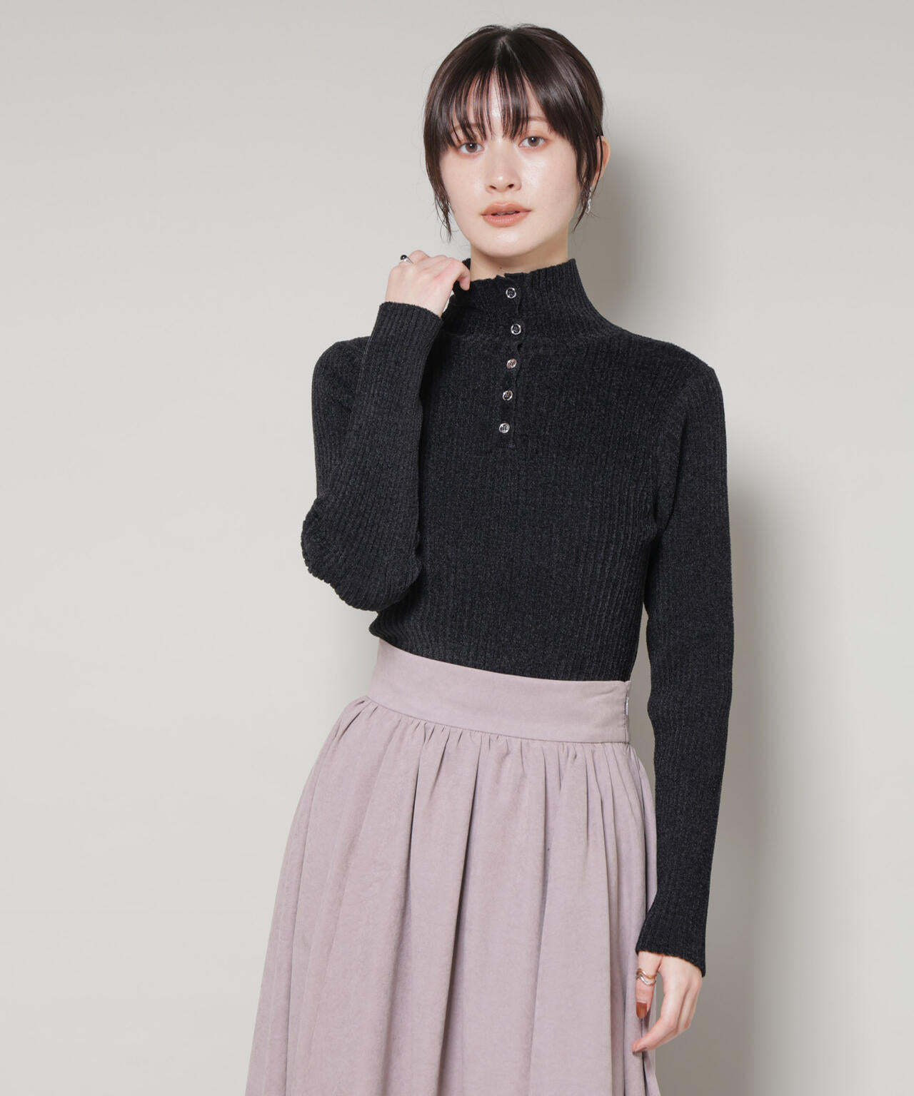 前後2wayボタンネックベロアモールニット 6735222347