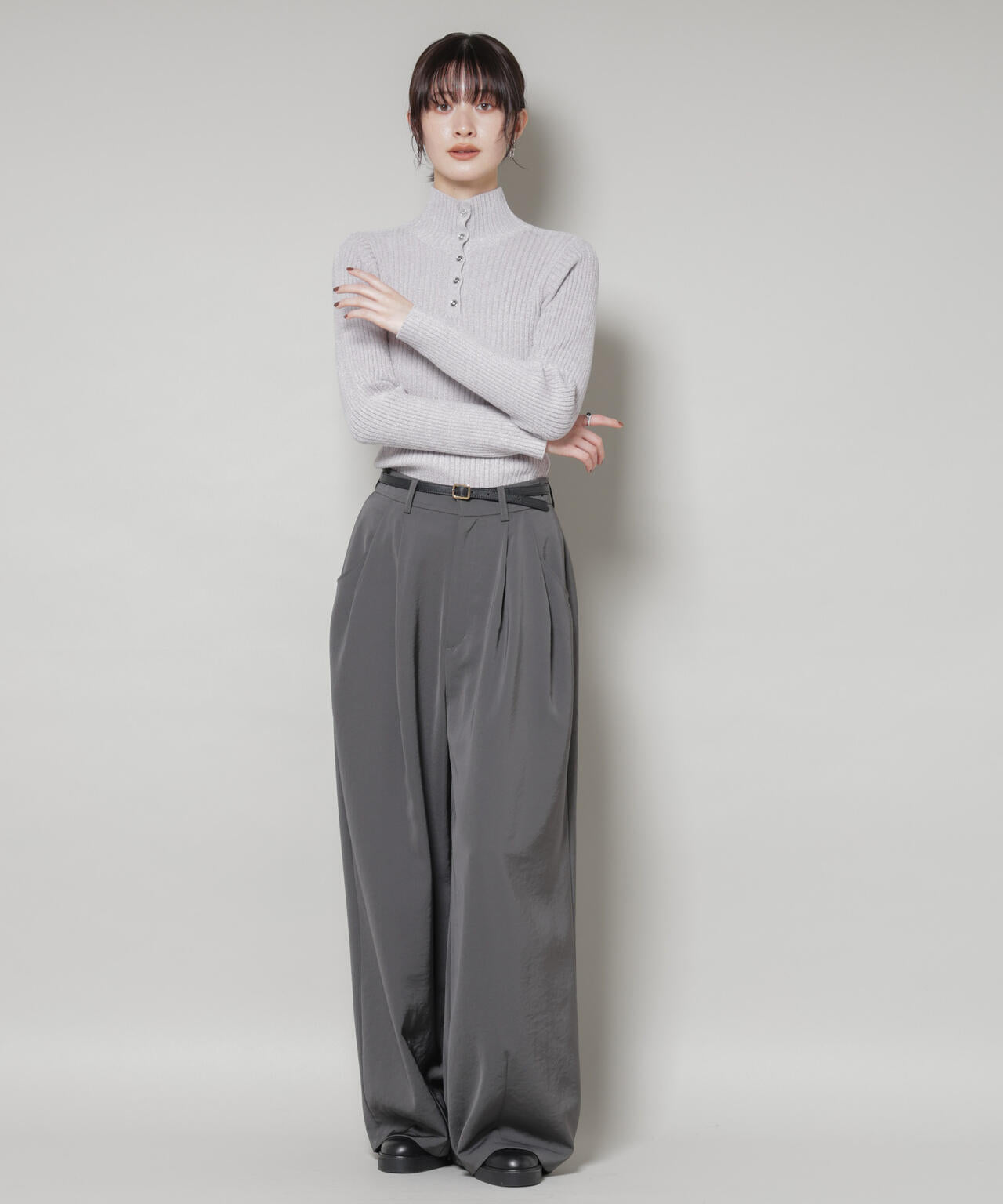 前後2wayボタンネックベロアモールニット 6735222347