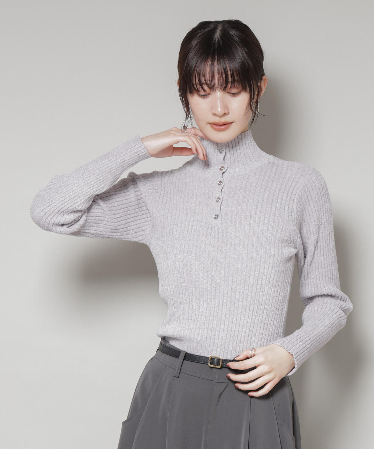 前後2wayボタンネックベロアモールニット 6735222347