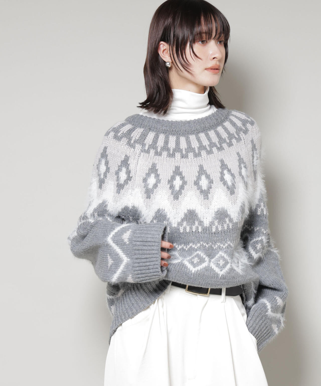 シャギーミックス求心柄ニットトップス 6735222350