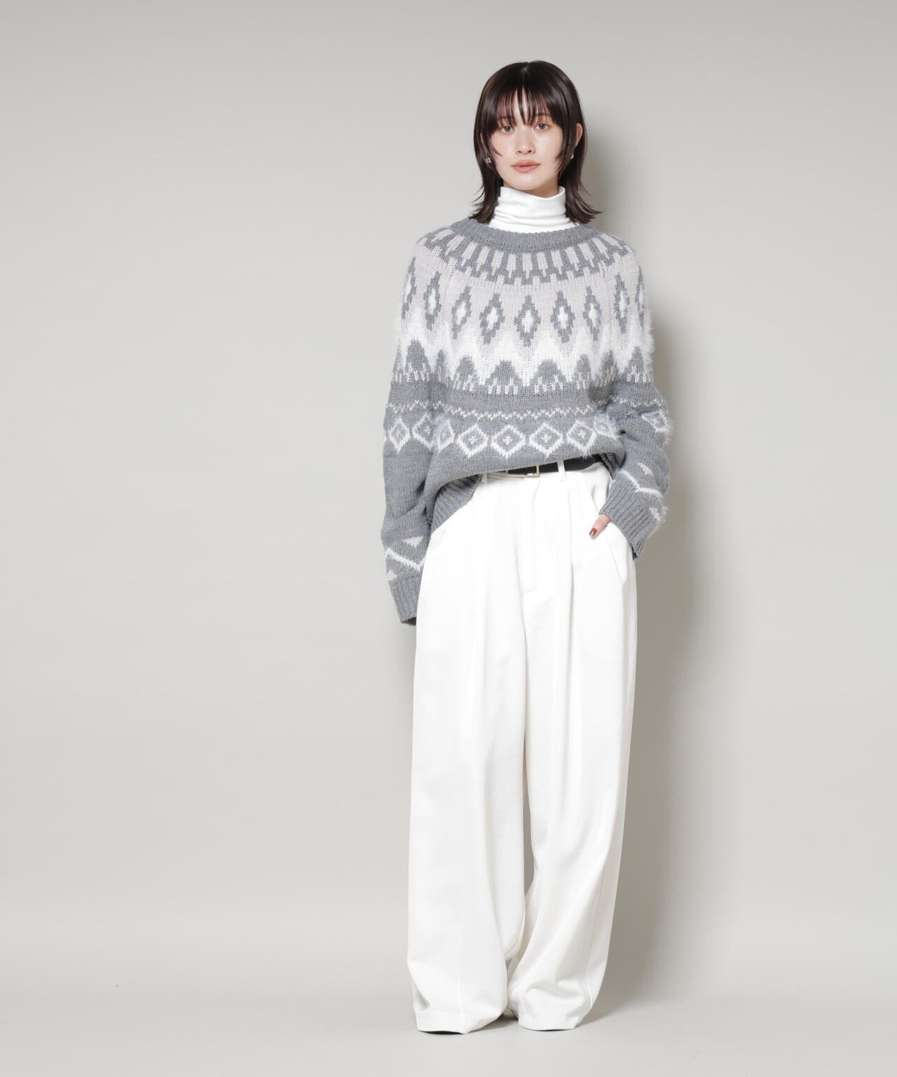 シャギーミックス求心柄ニットトップス 6735222350