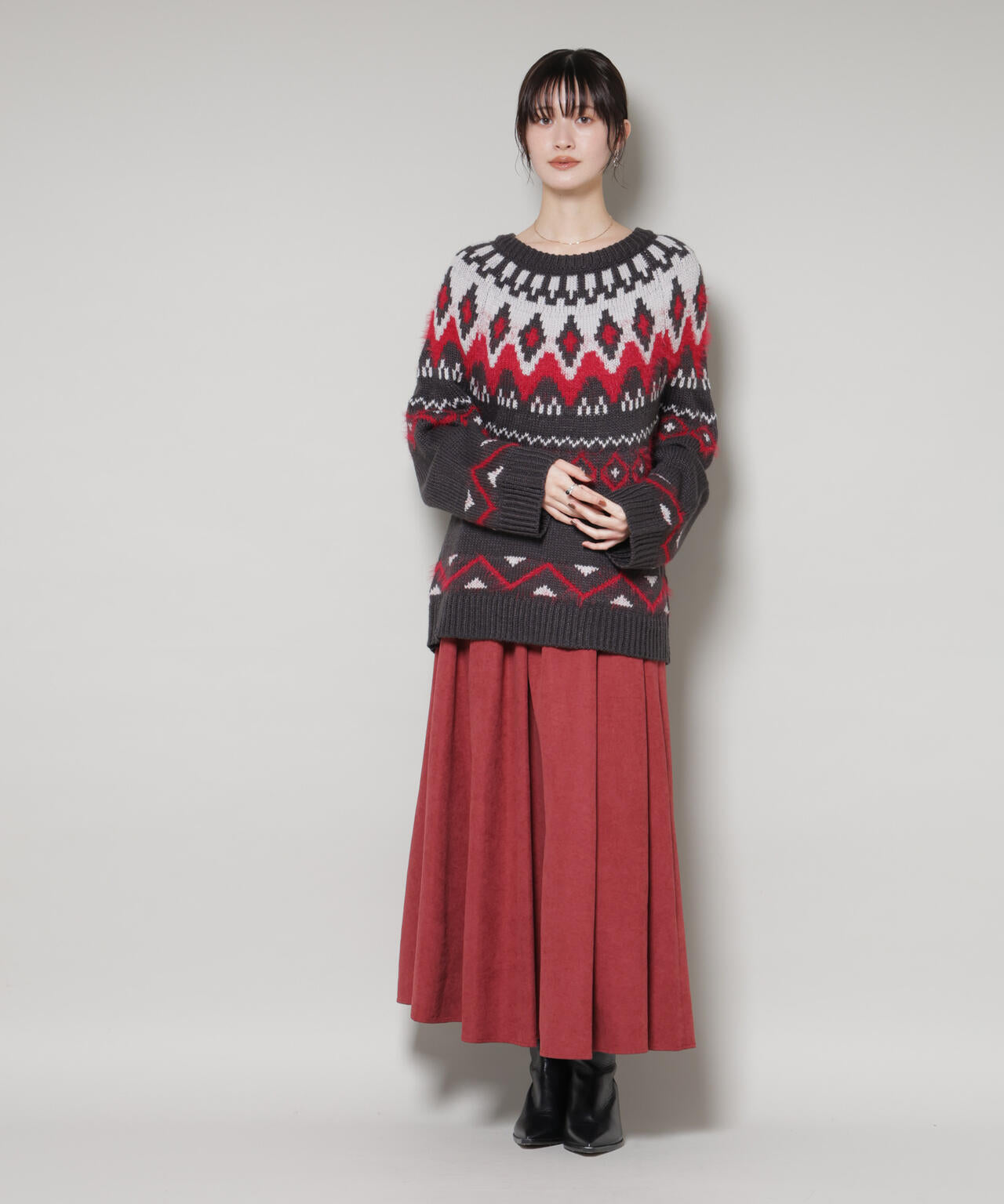 シャギーミックス求心柄ニットトップス 6735222350