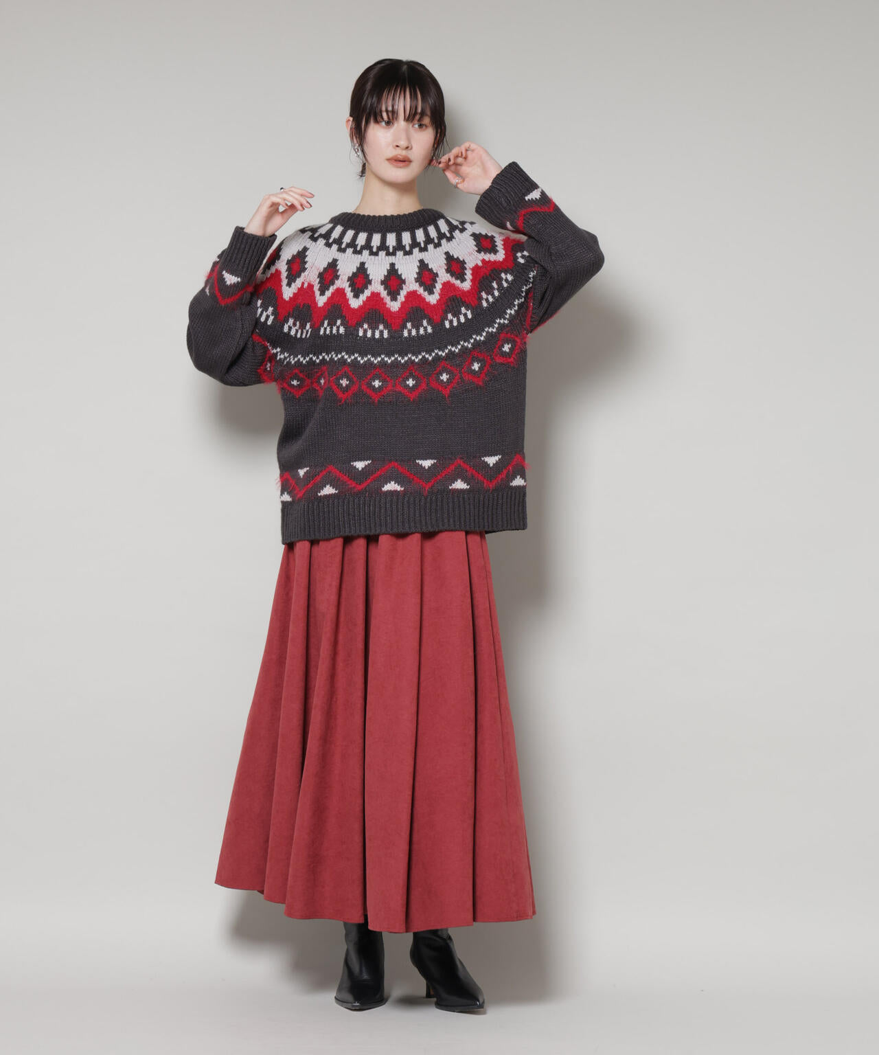 シャギーミックス求心柄ニットトップス 6735222350