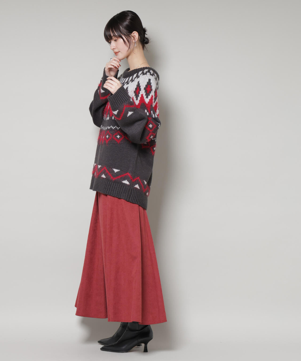 シャギーミックス求心柄ニットトップス 6735222350