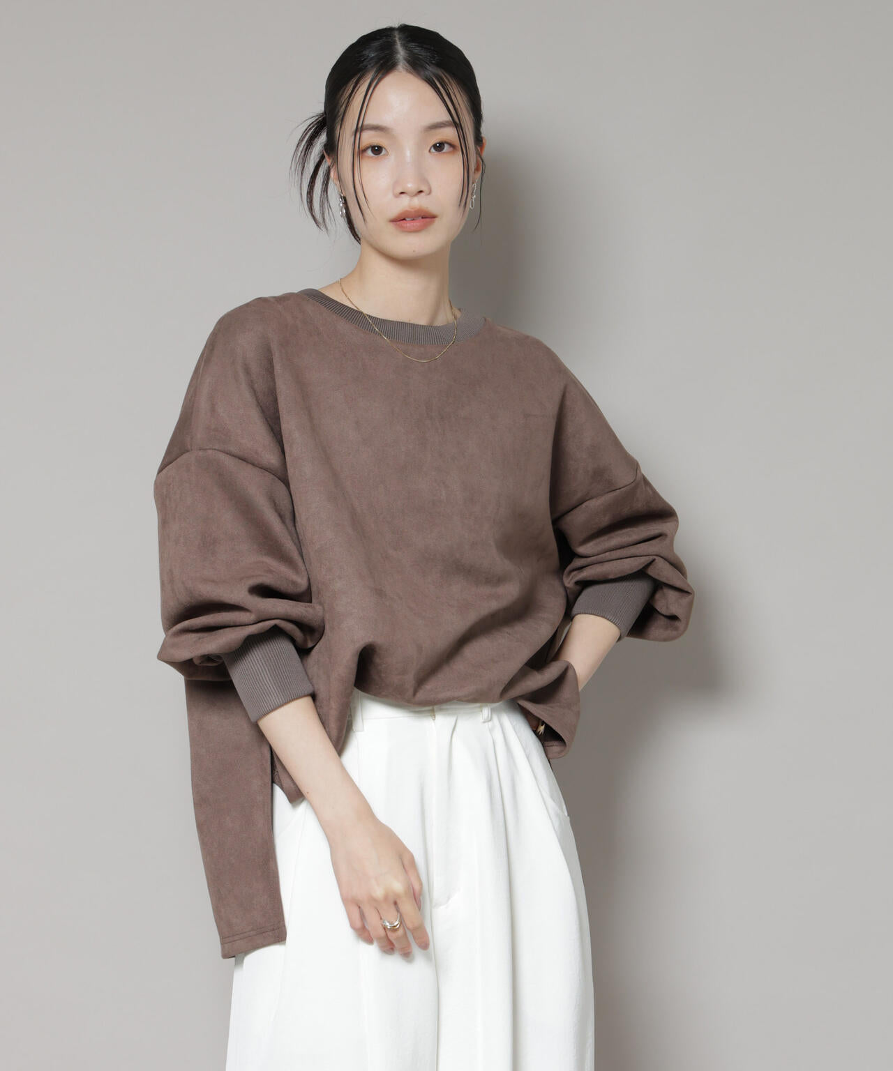 カット スエード サイドスリット ワイド プルオーバー ( セットアップ 可 )