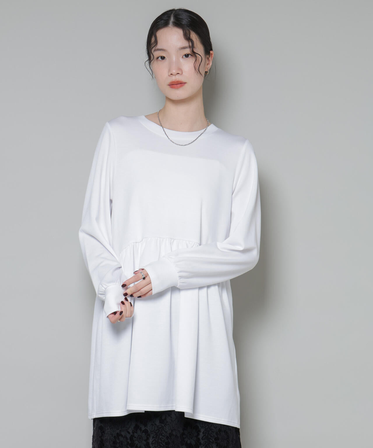 サーモジャージー ウエスト切り替え ギャザー プルオーバー