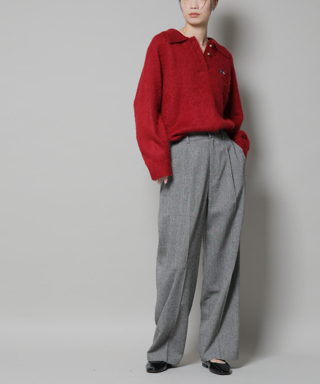 ツイードワンタックパンツ 6735227314