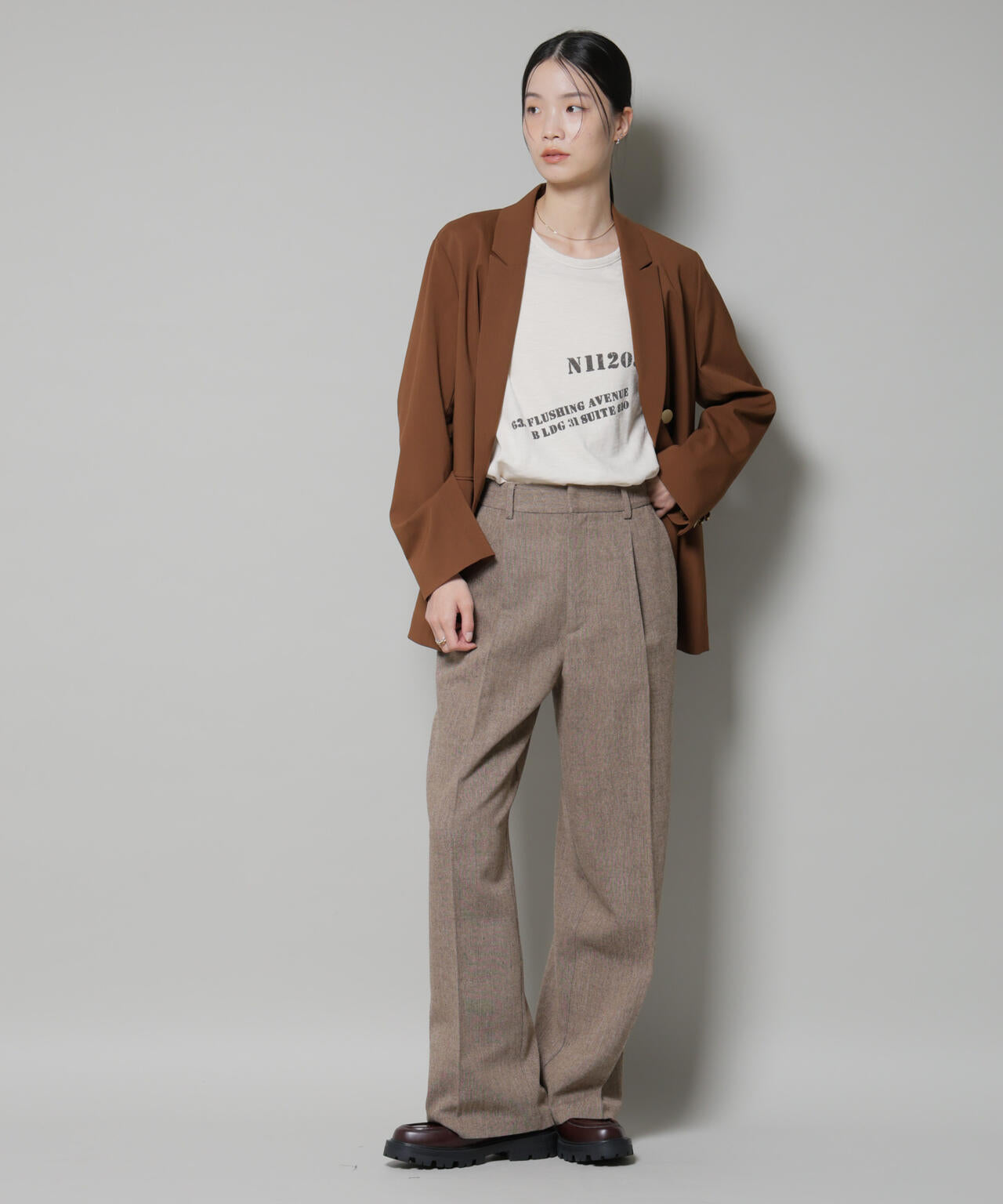 ツイードワンタックパンツ 6735227314