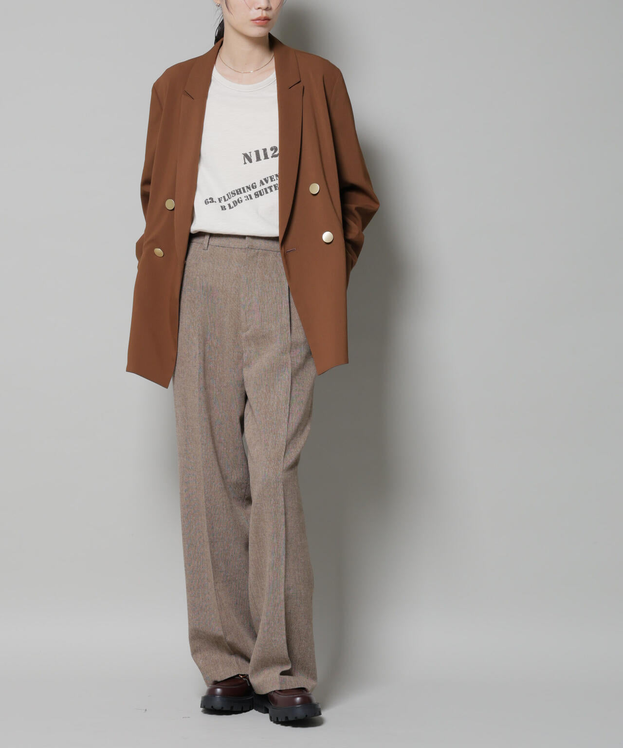 ツイードワンタックパンツ 6735227314