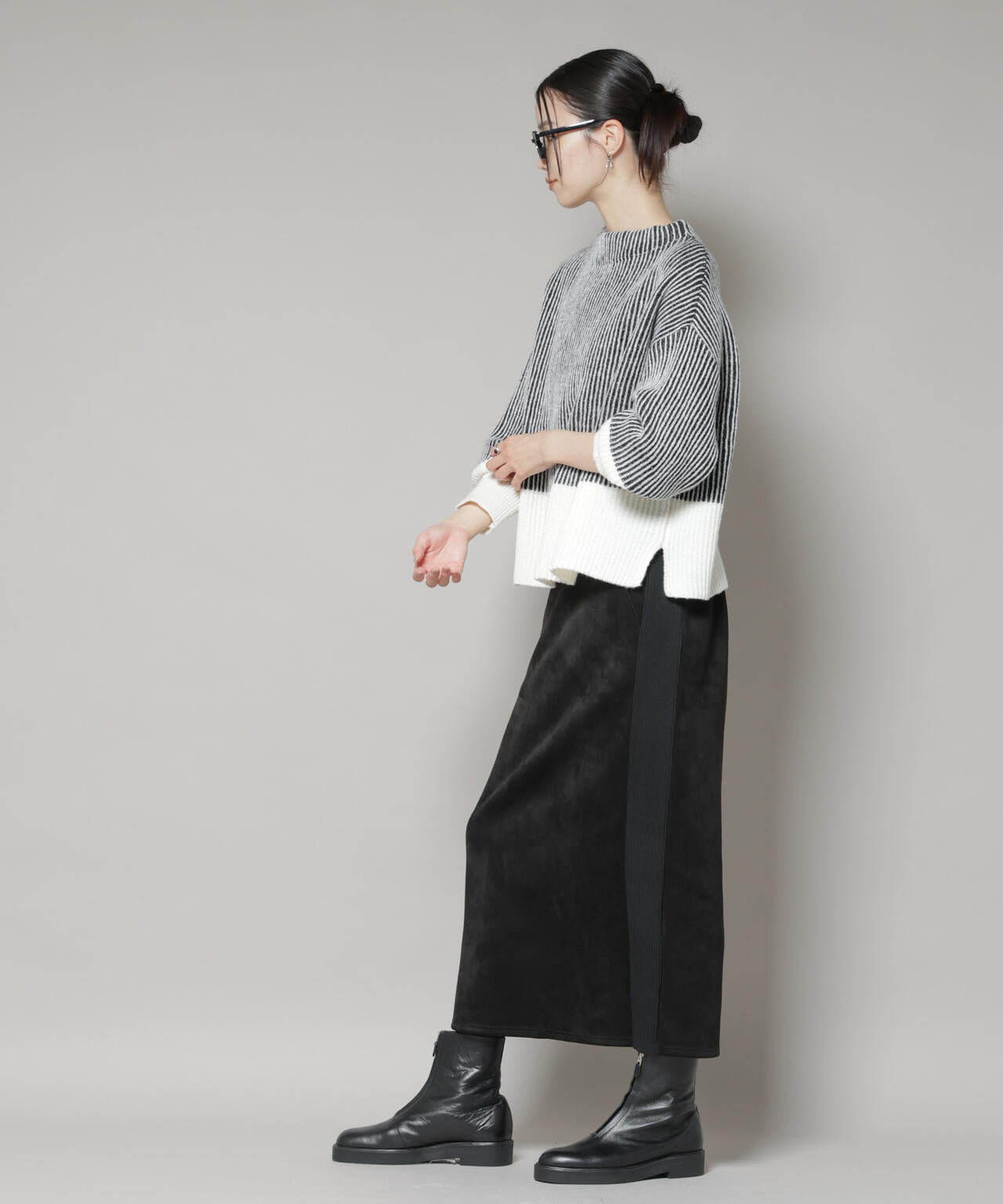 カットスエードサイドニットラインナロースカート(セットアップ可) 6735230313