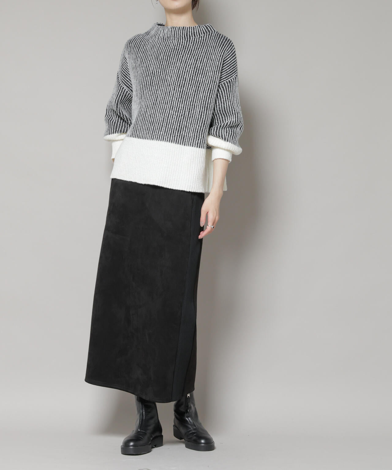 カットスエードサイドニットラインナロースカート(セットアップ可) 6735230313