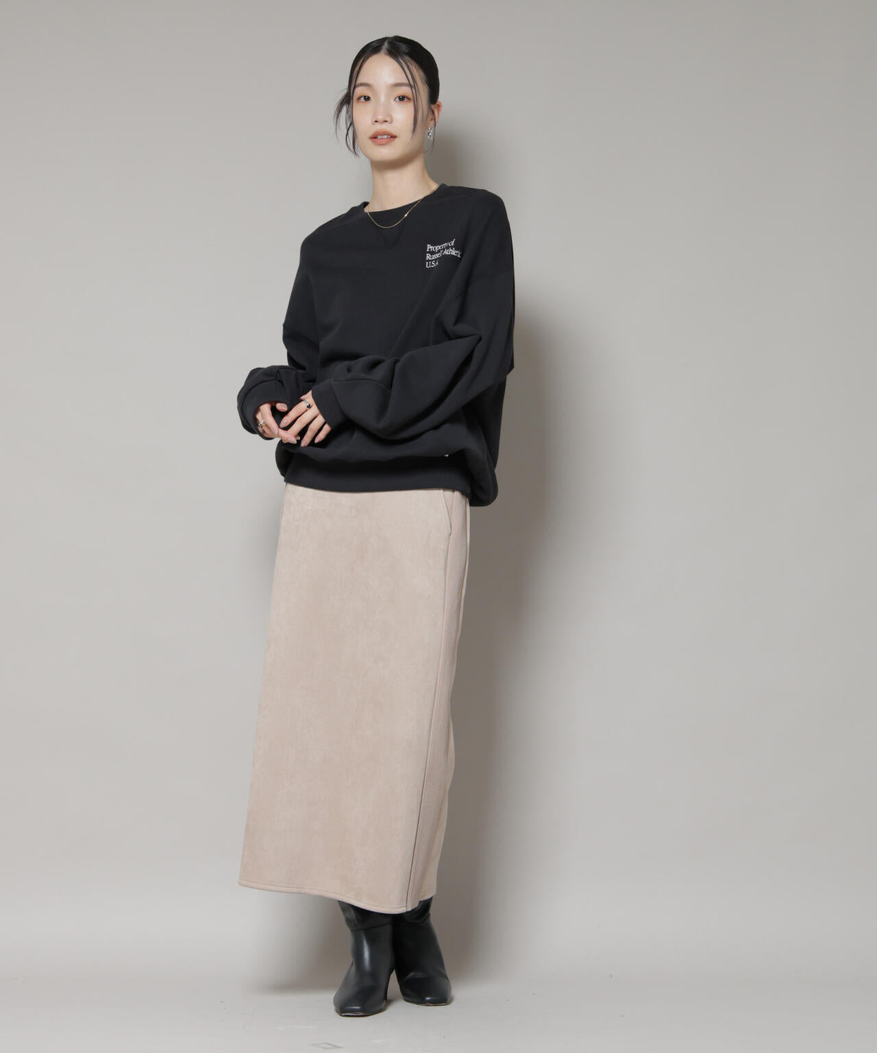 カットスエードサイドニットラインナロースカート(セットアップ可) 6735230313